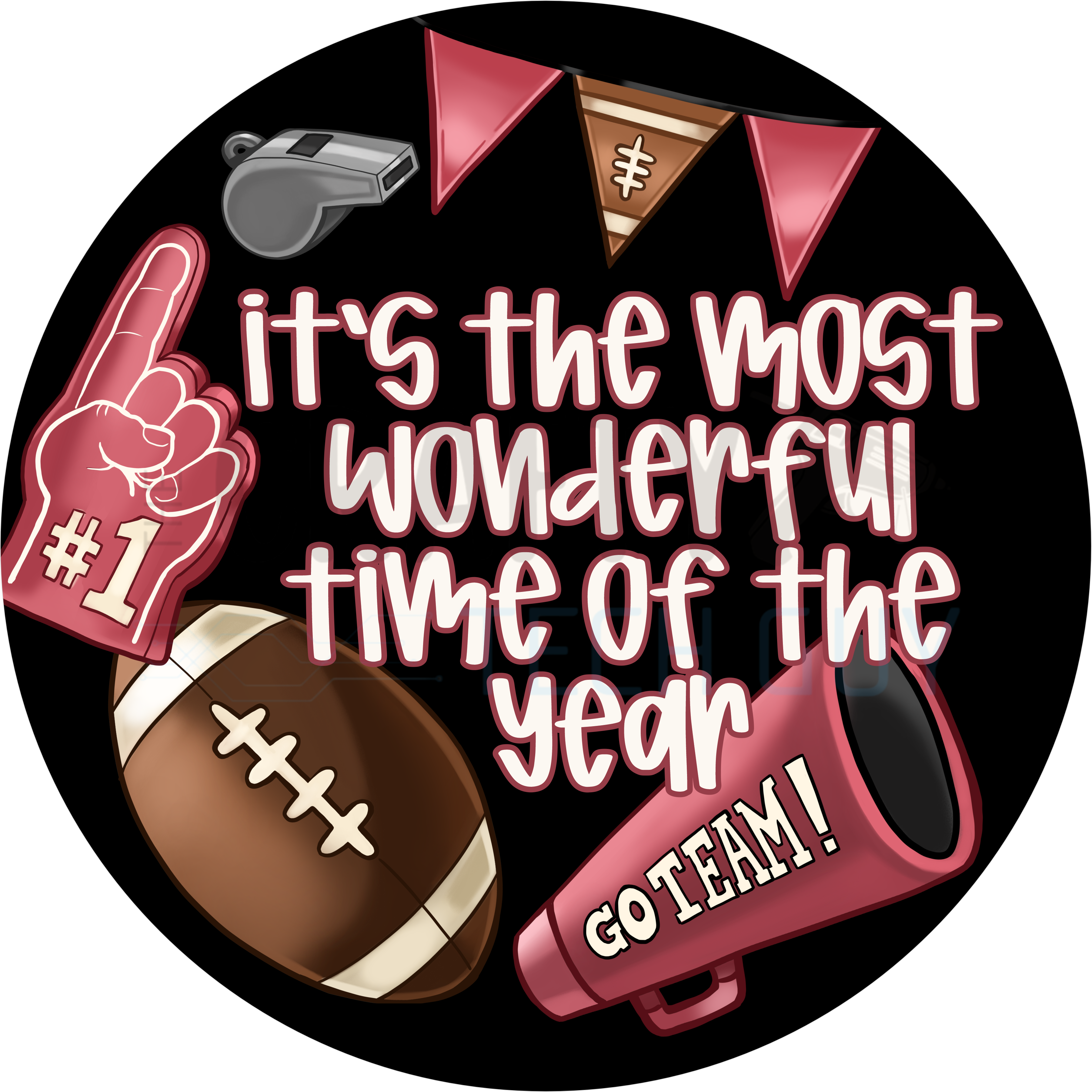 Red Football Season Round Wreath Sign – Most Wonderful Time of Year
