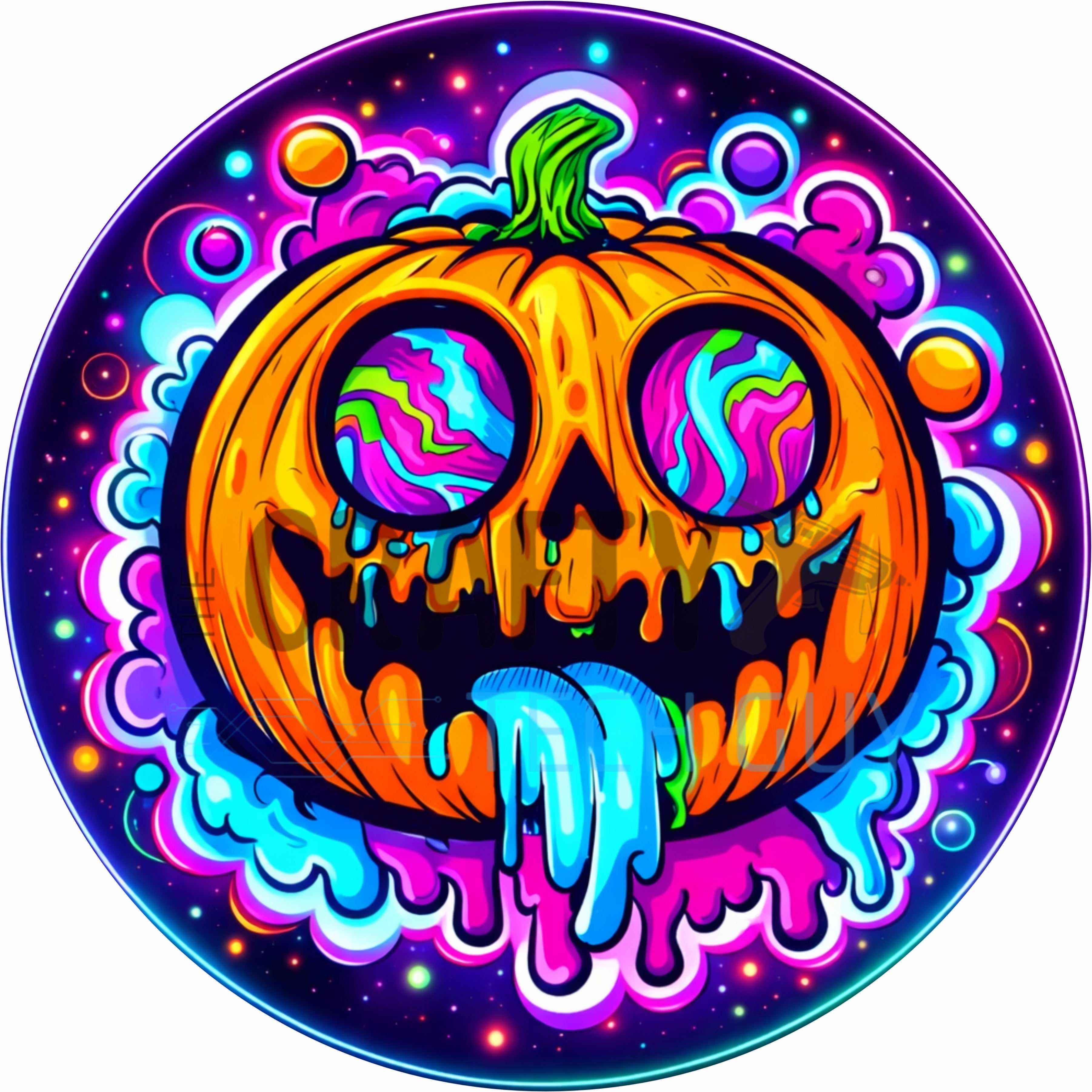 Psychedelic Melting Pumpkin Halloween Round Wreath Sign