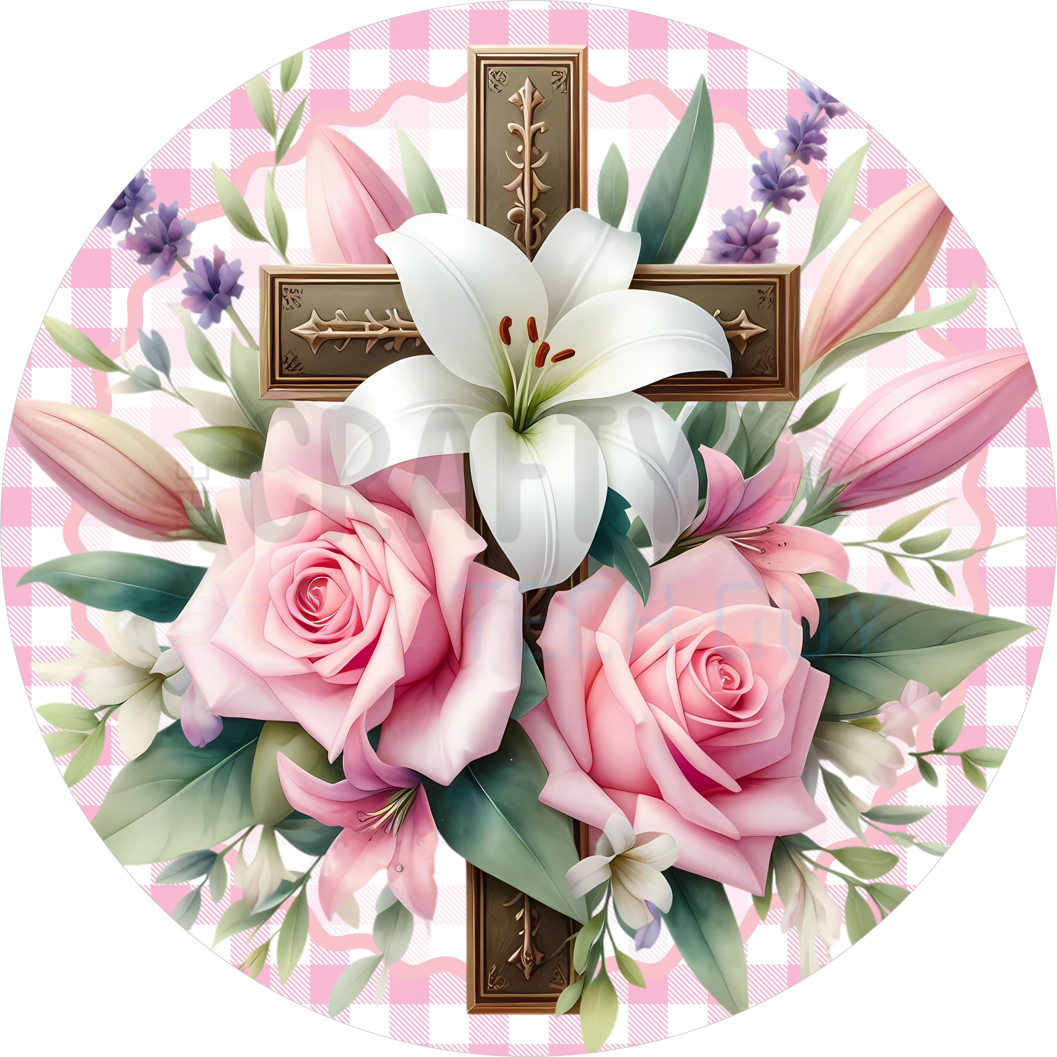Elegant Easter Cross Sign With Roses, Lilies & Soft Florals