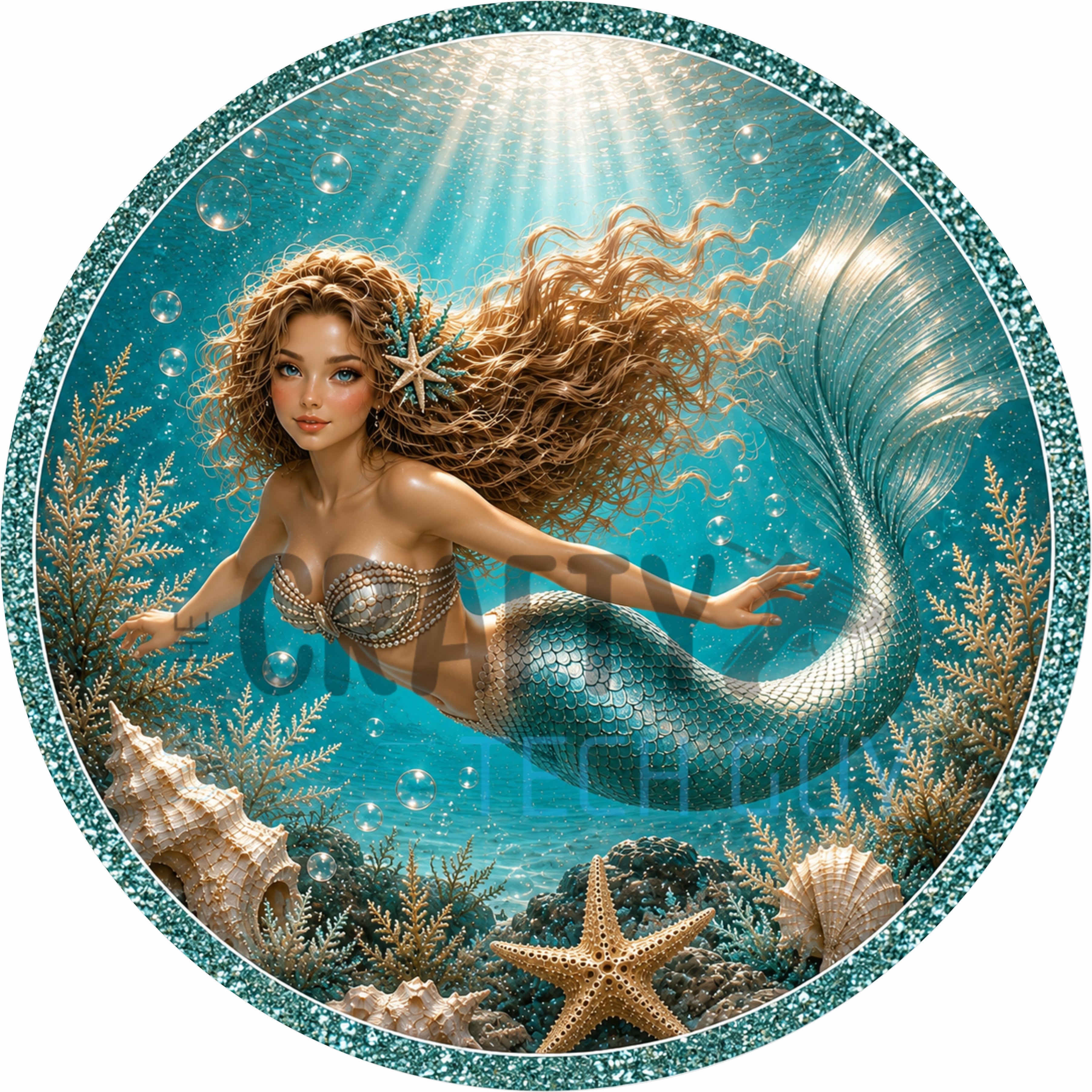 Turquoise Tide Mermaid Round Wreath Sign