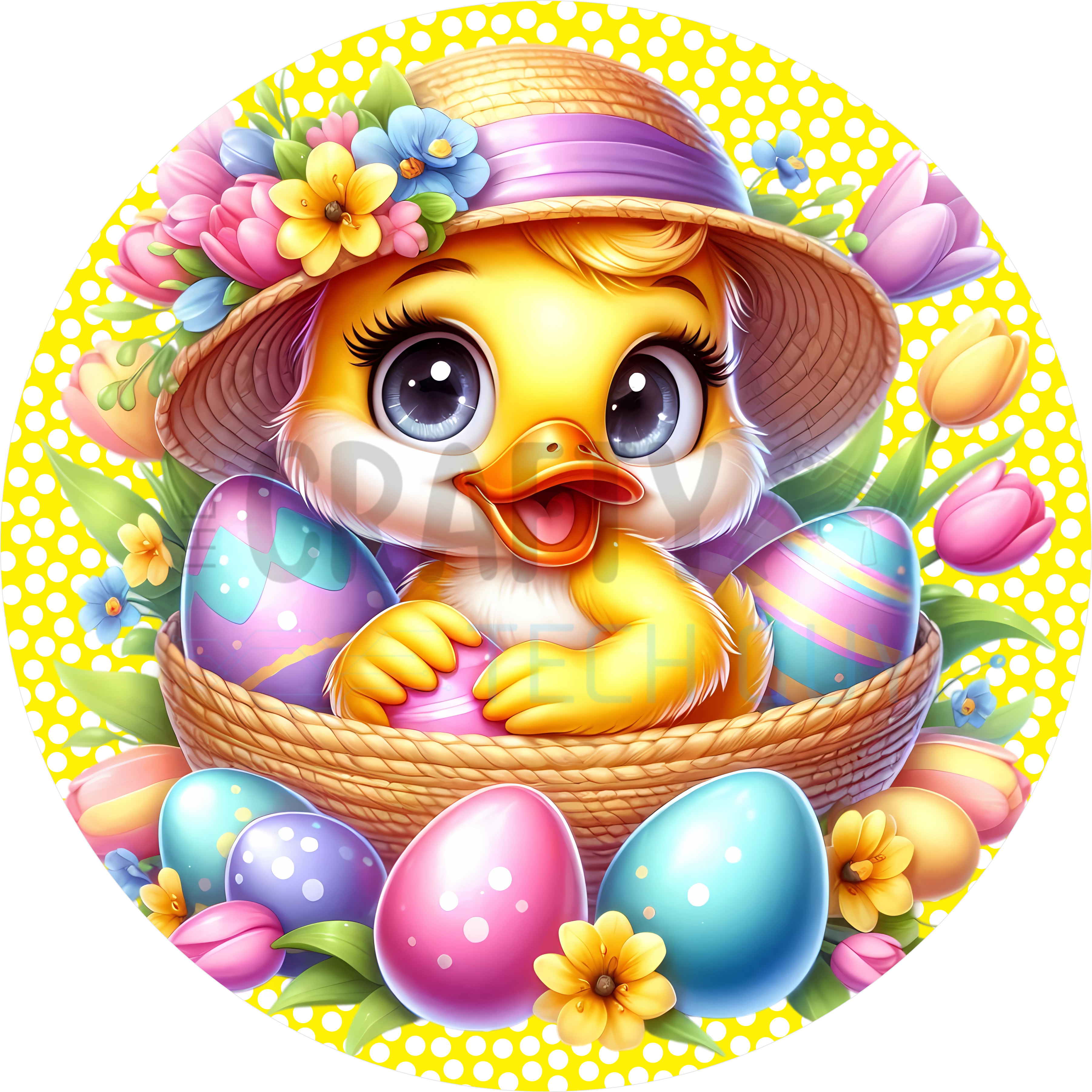 Easter Duckling Wreath Sign – Spring Eggs & Flowers