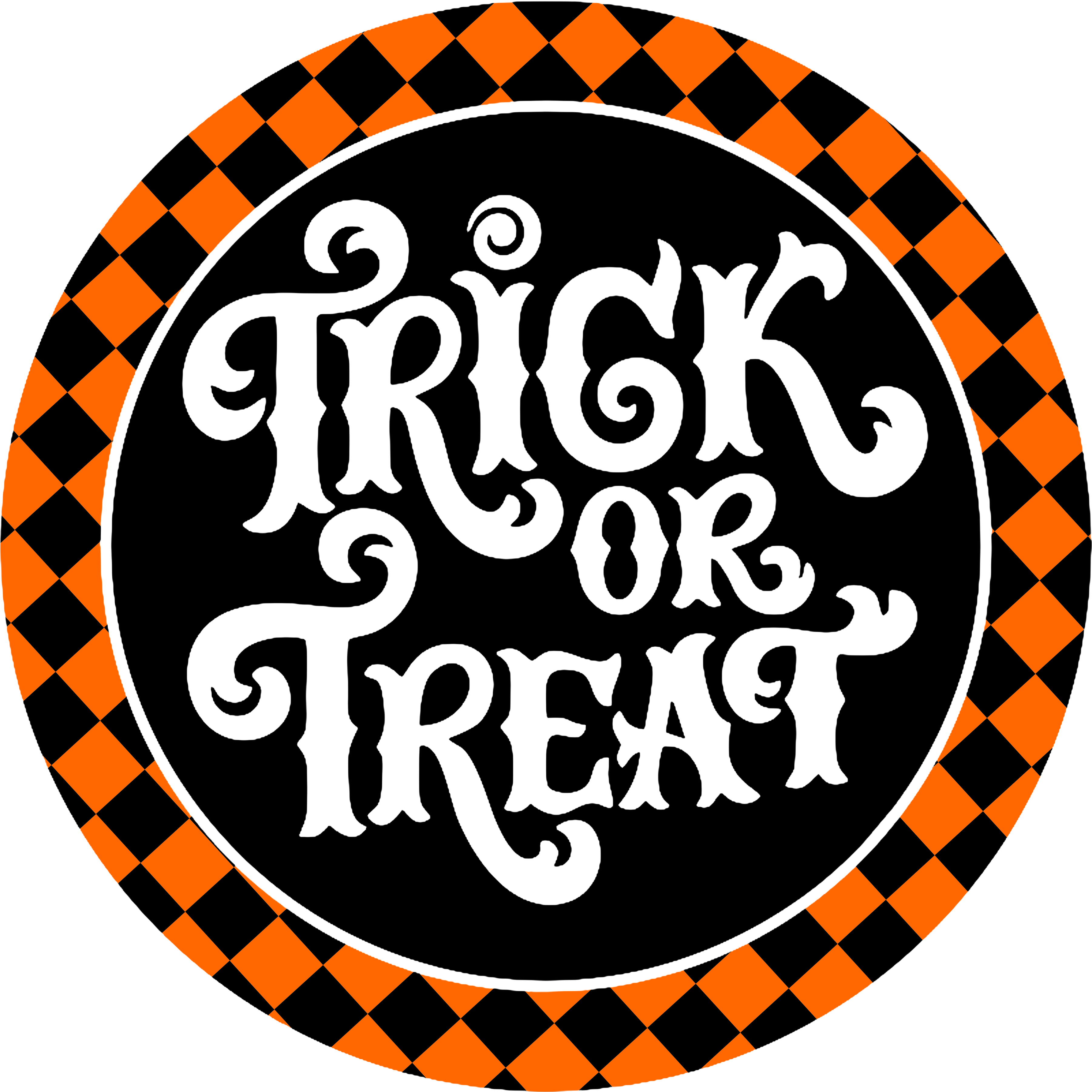 Vintage Trick or Treat Halloween Sign, Retro Orange and Black Fall Decor, Spooky Party Decoration, Checkerboard Halloween Wall Art