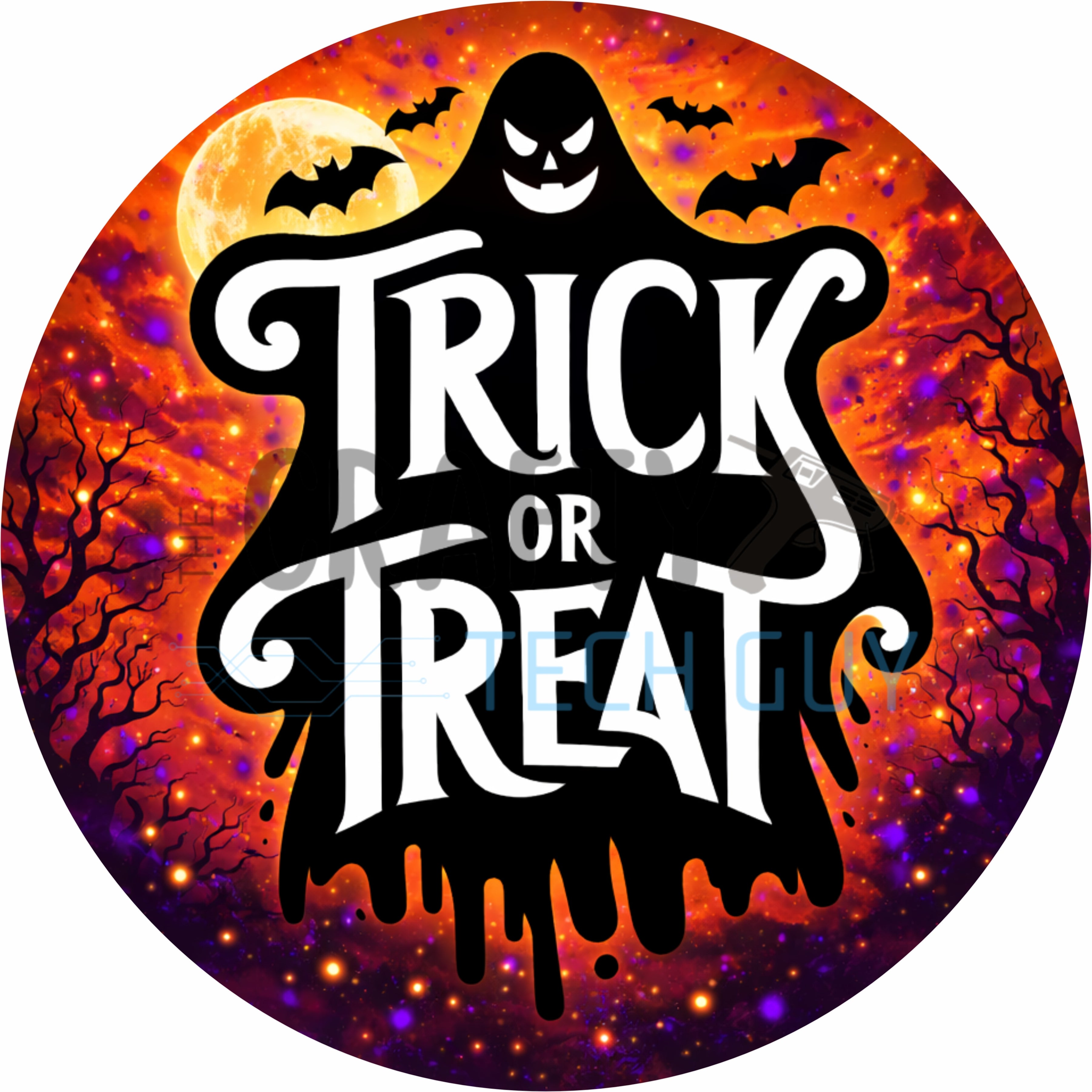 Spooky Trick or Treat Ghost Halloween Round Wreath Sign