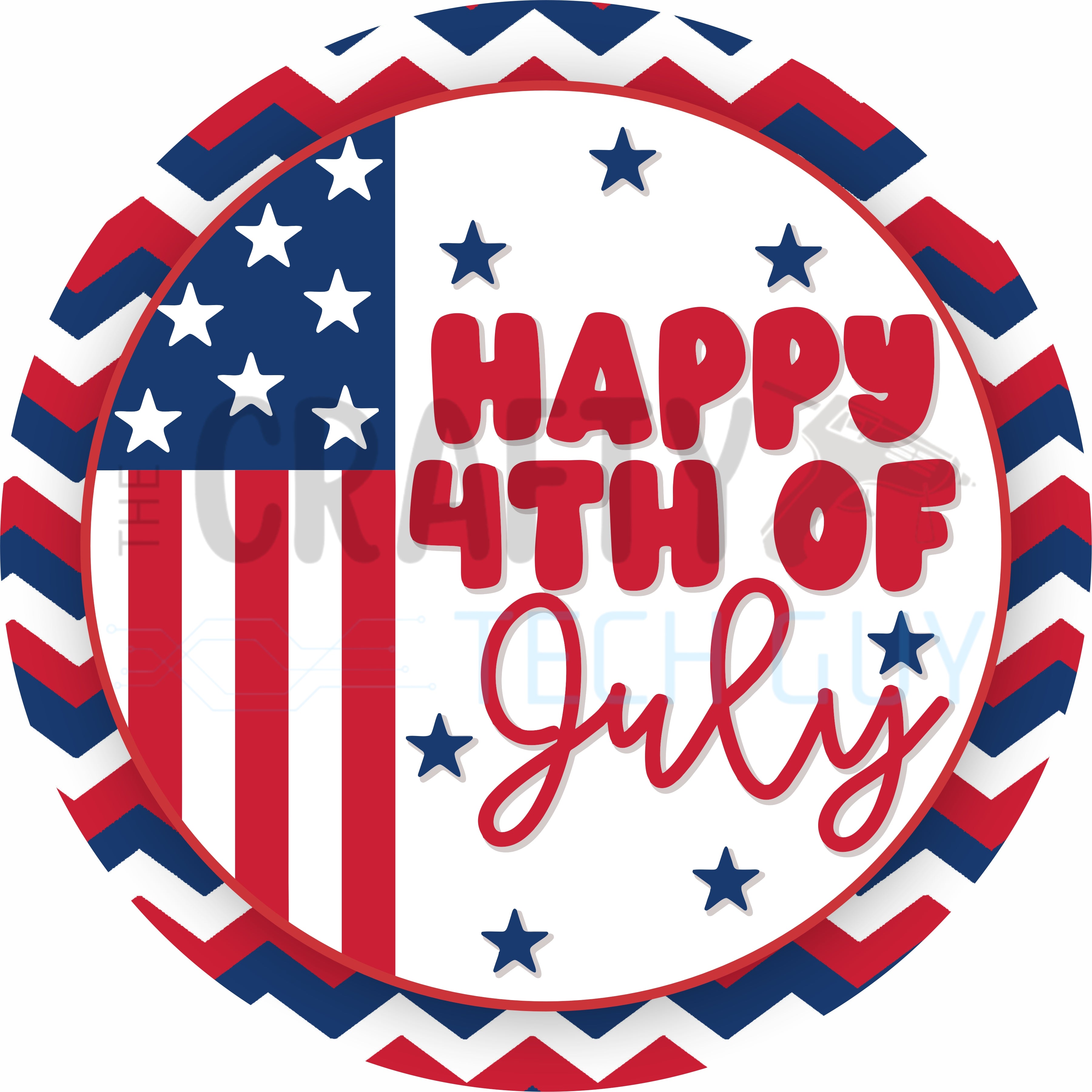 Happy 4th of July Round Wreath Sign – Red White & Blue Patriotic Door Decor