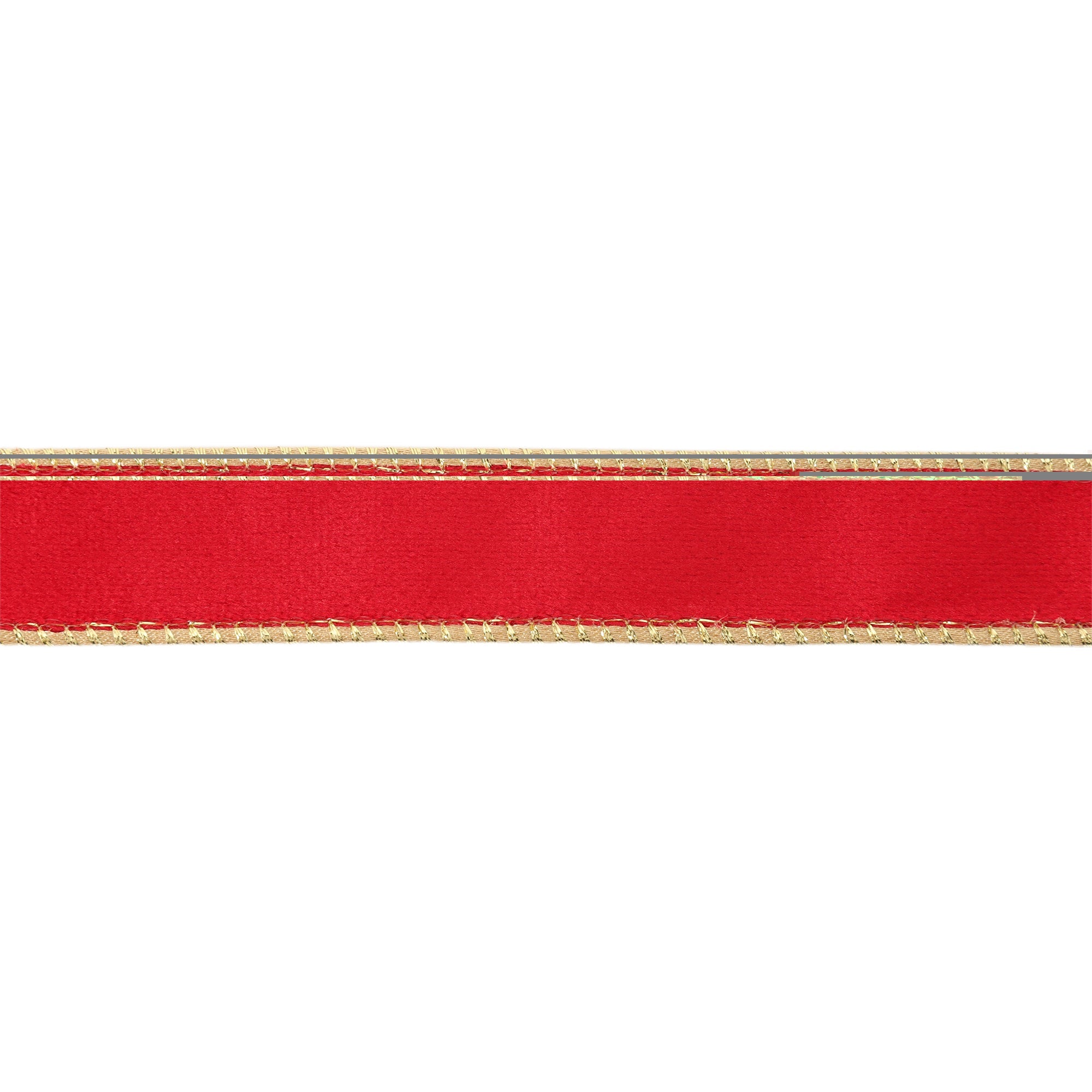 Christmas Red Velvet Face and Gold Reverse on Narrow Wired Wreath Ribbon