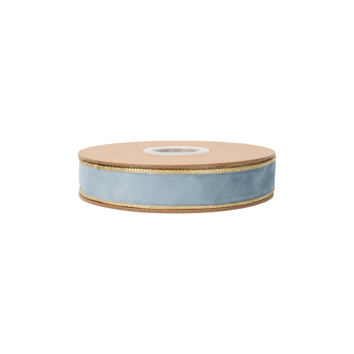 Pale Capri Blue Velvet Face and Gold Reverse on Narrow Wired Wreath Ribbon