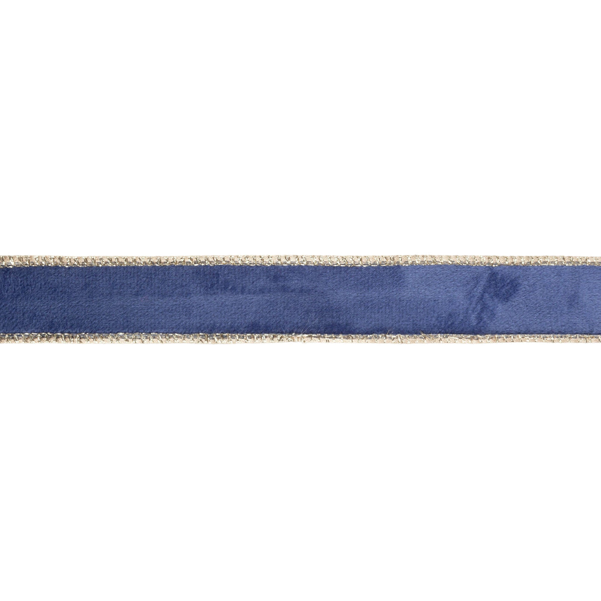 French Blue Velvet Face and Gold Reverse on Narrow Wired Wreath Ribbon