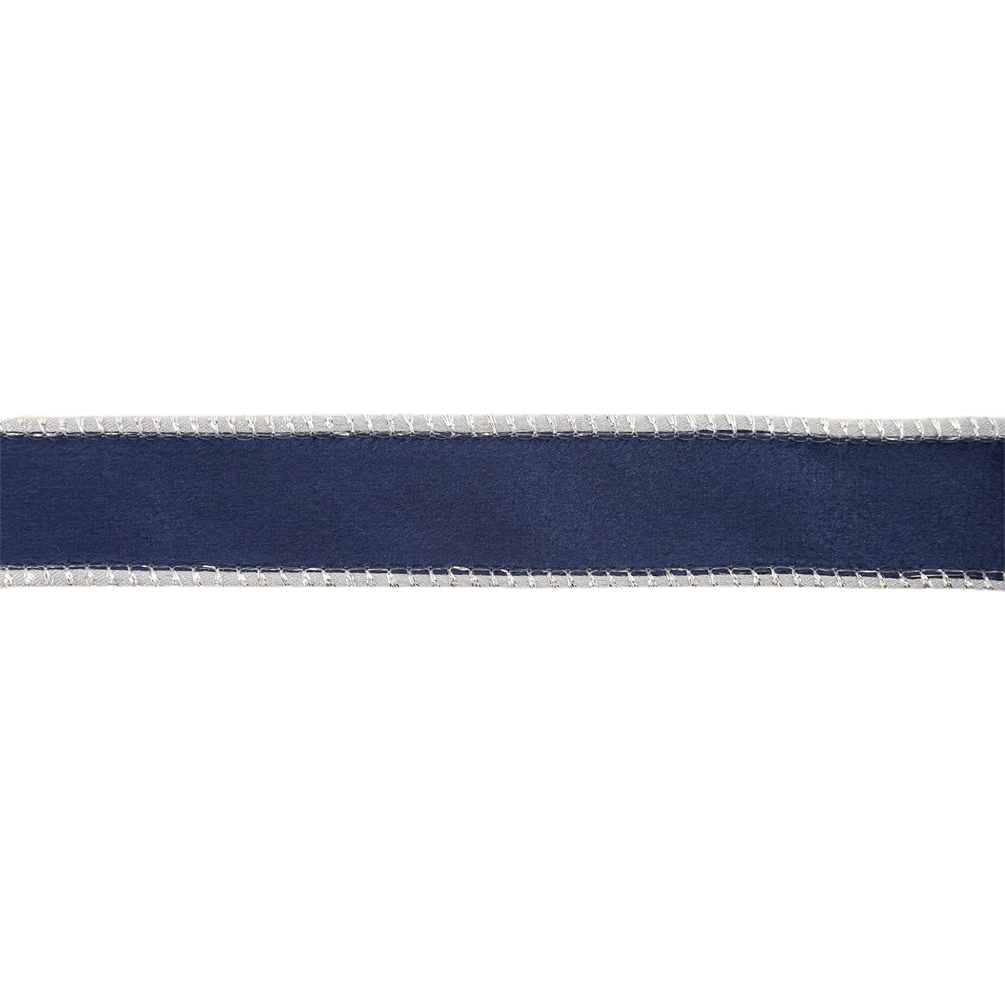Navy Velvet Face and Silver Reverse on Narrow Wired Wreath Ribbon