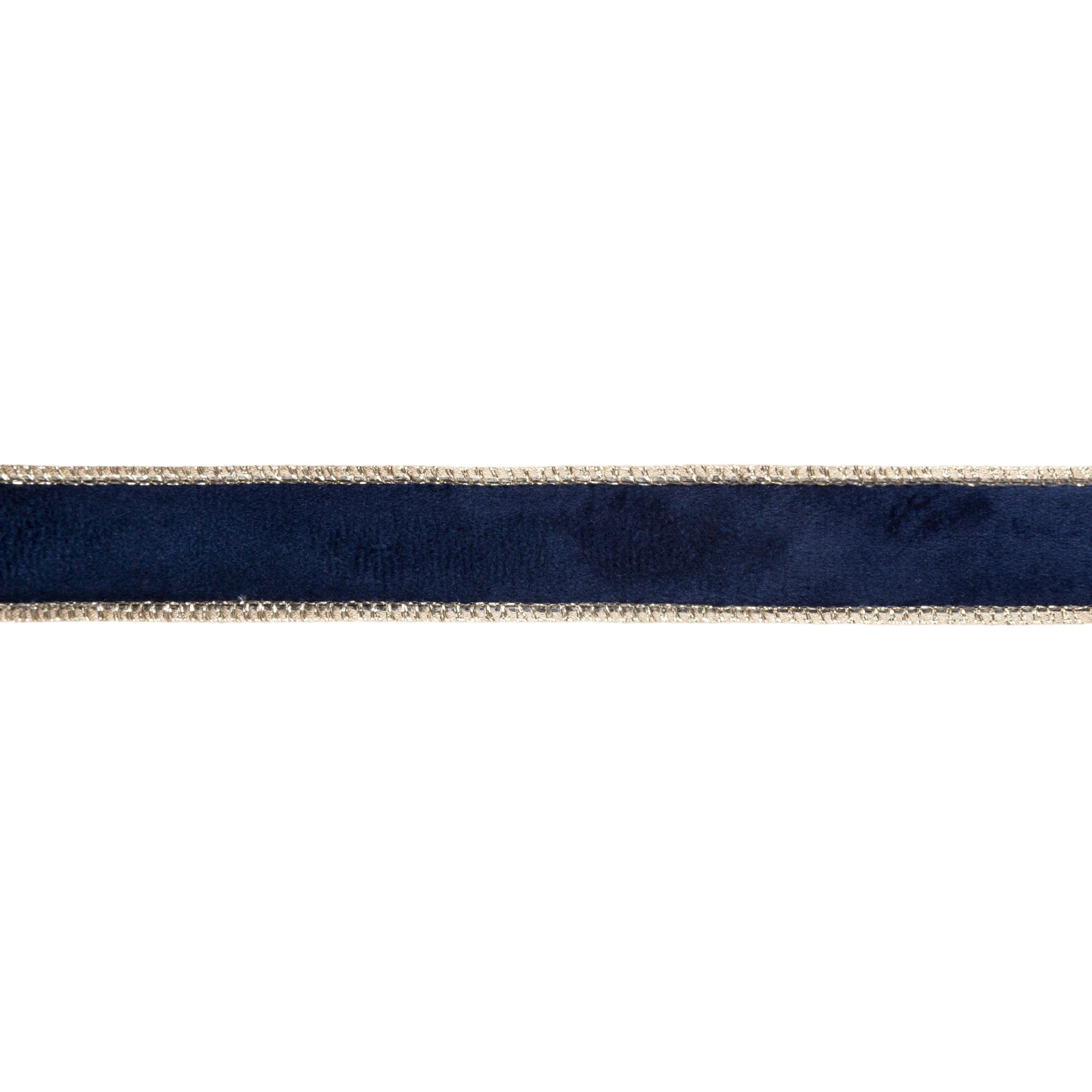 Midnight Navy Velvet Face and Gold Reverse on Narrow Wired Wreath Ribbon