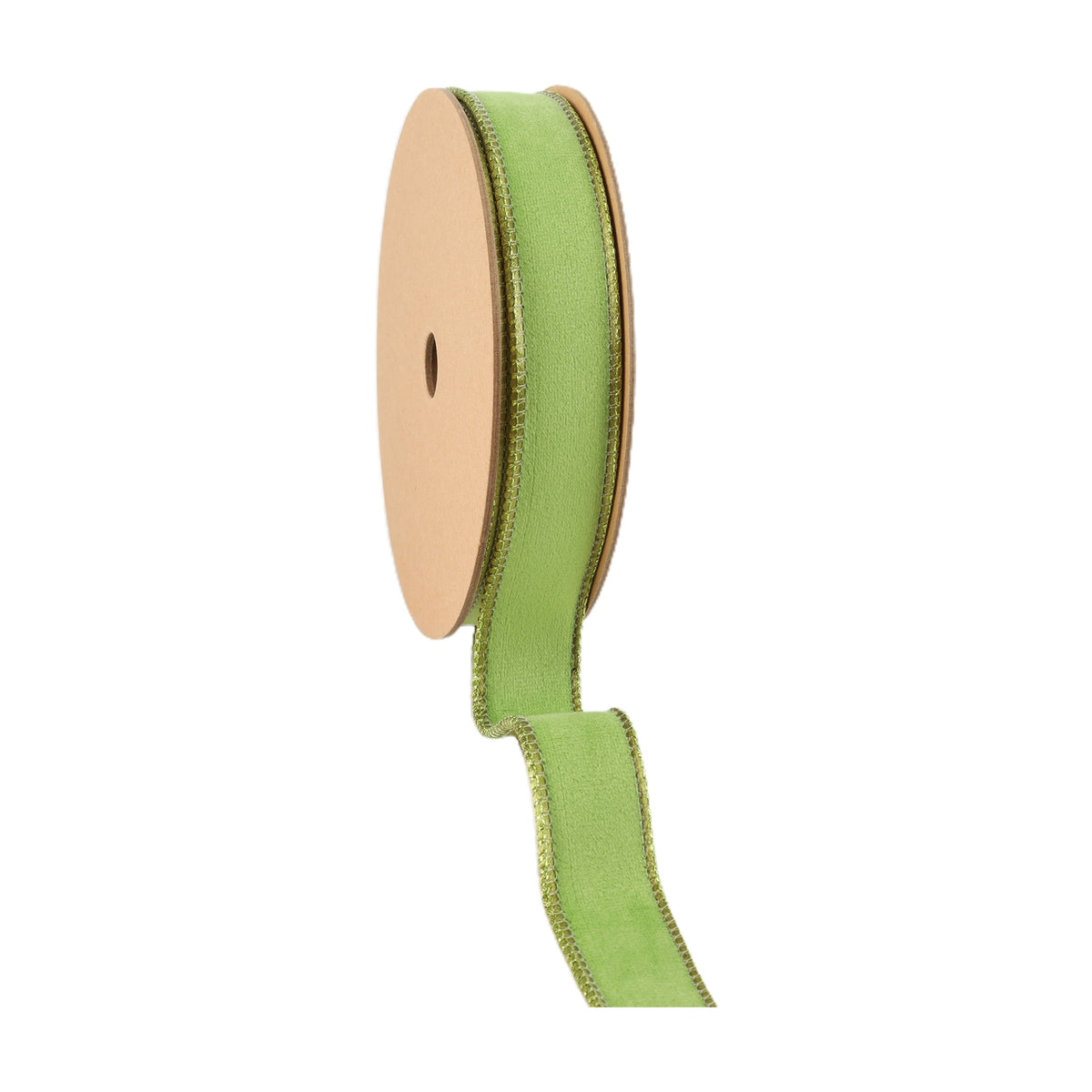 Close Up of Lime Green Velvet Ribbon Wired Edge