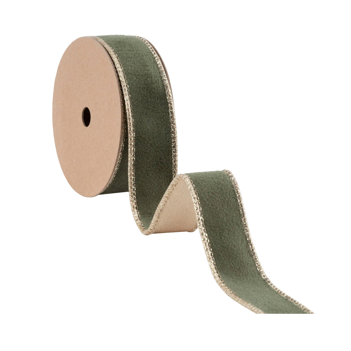Moss Olive Velvet Face and Gold Reverse on Narrow Wired Wreath Ribbon