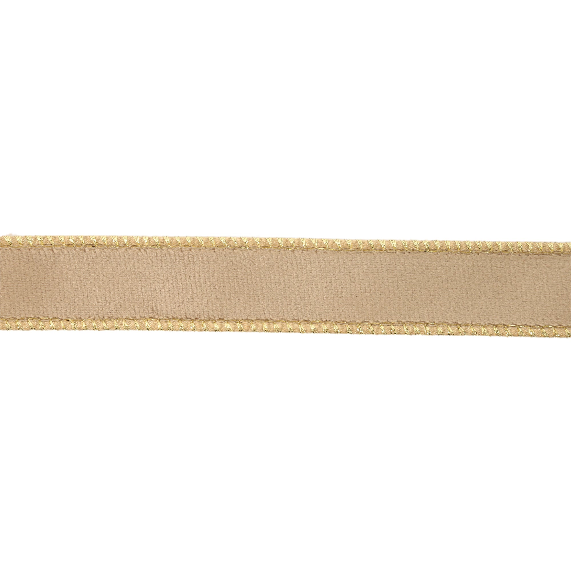 Latte Tan Velvet Face and Gold Reverse on Narrow Wired Wreath Ribbon