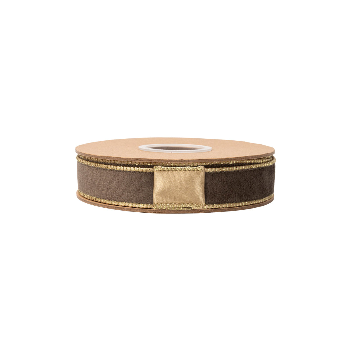 Close Up of Brown and Gold Velvet Ribbon Wired Edge