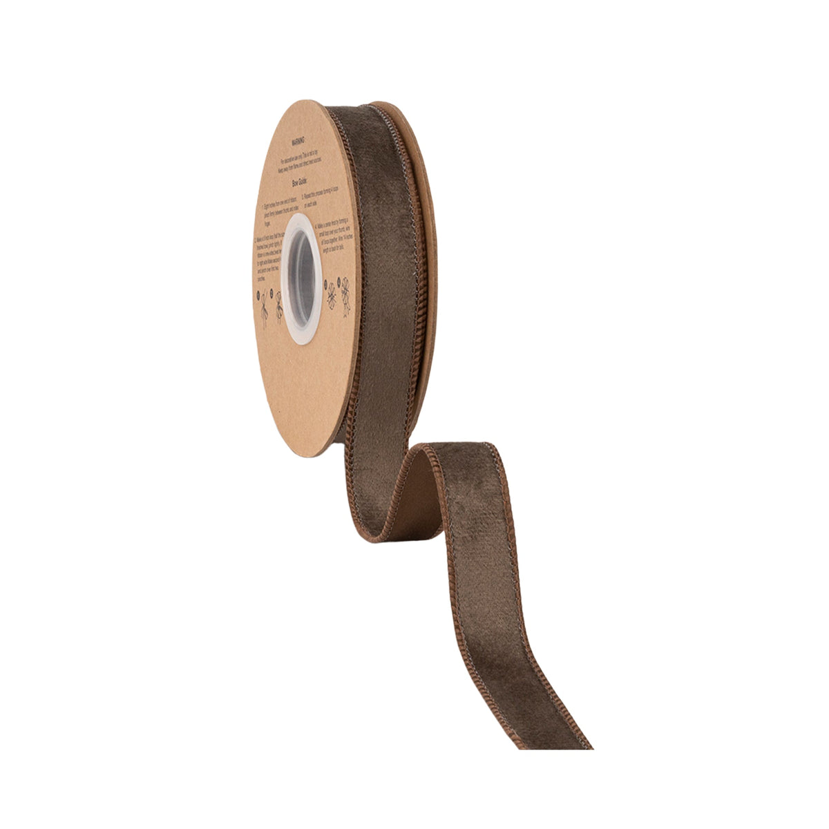 Brown Velvet Face and Matching Brown Shimmer Reverse on Narrow Wired Ribbon