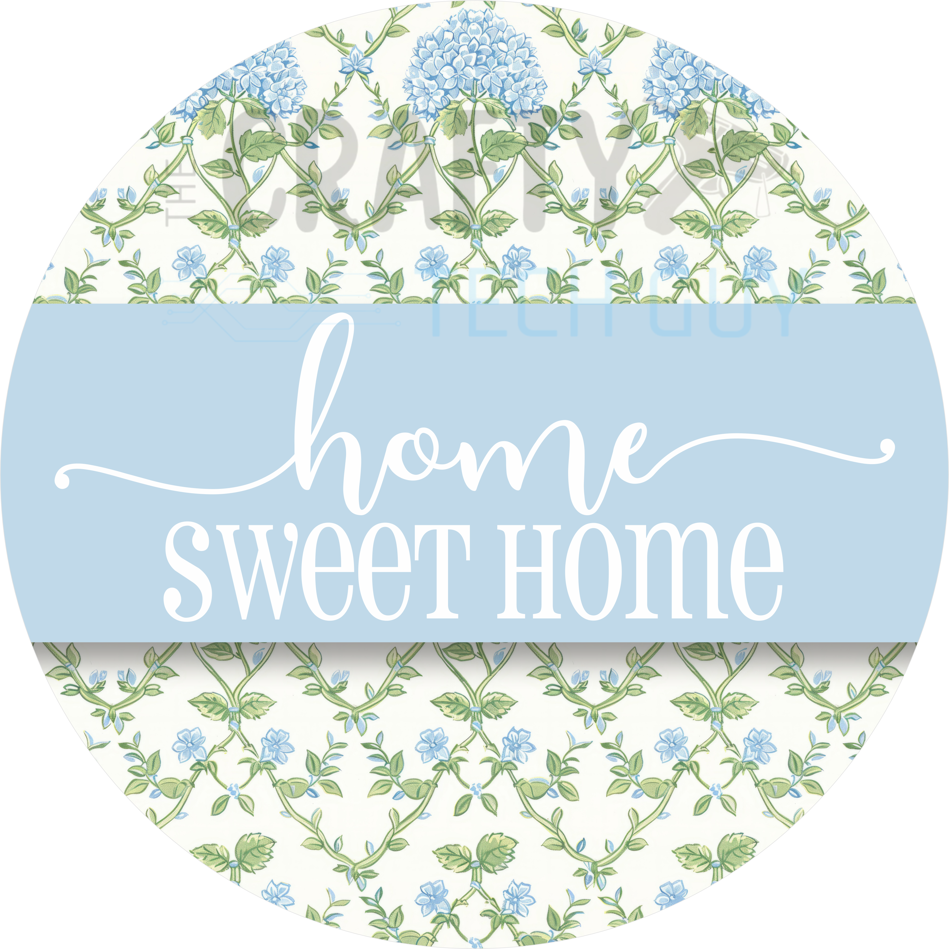 Home Sweet Home Blue Floral Design | Light Blue Hydrangeas and Vine Pattern with Elegant Script for Spring or Everyday Home Décor