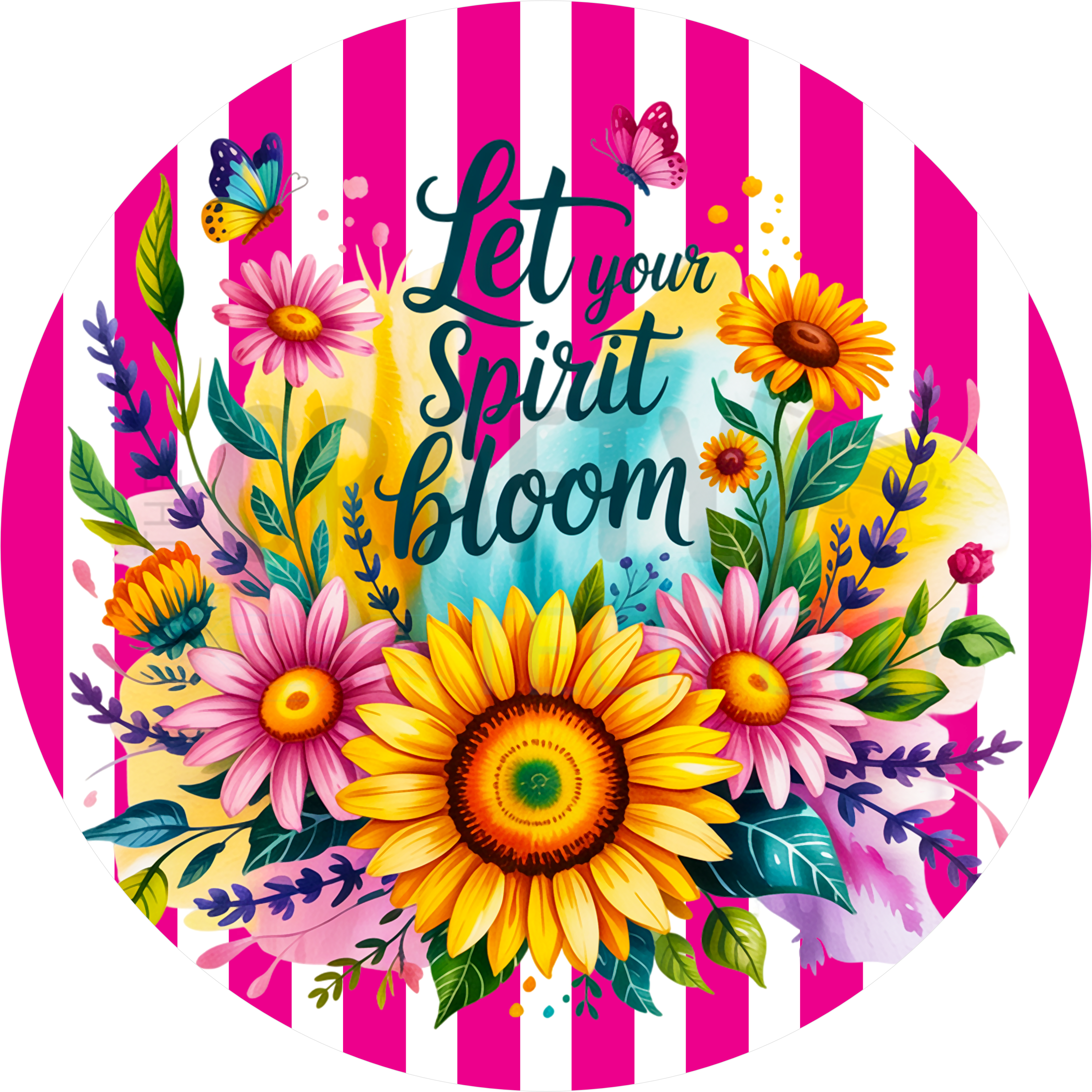 Let Your Spirit Bloom Sunflower Floral Round Wreath Sign