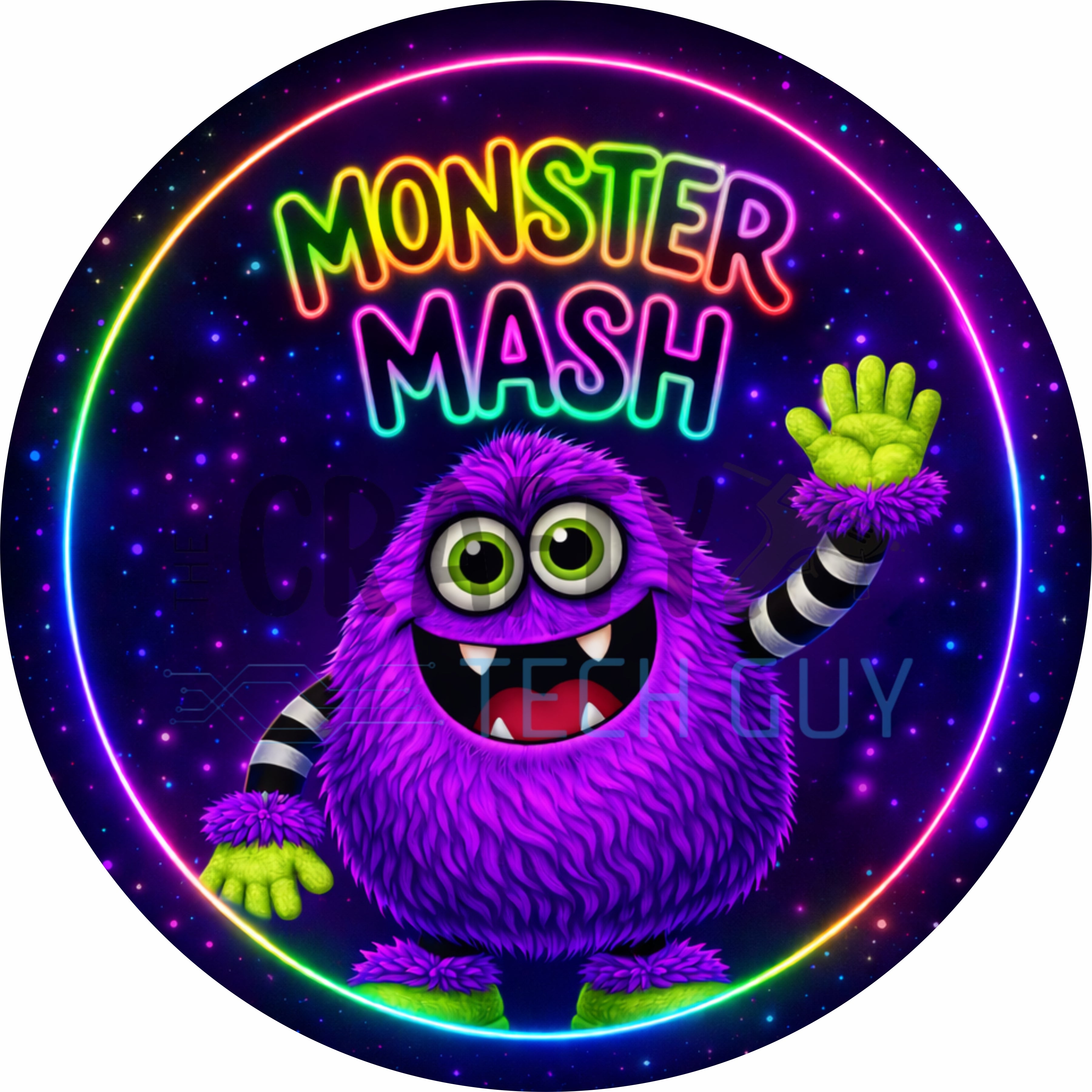 Neon Monster Mash Halloween Round Wreath Sign