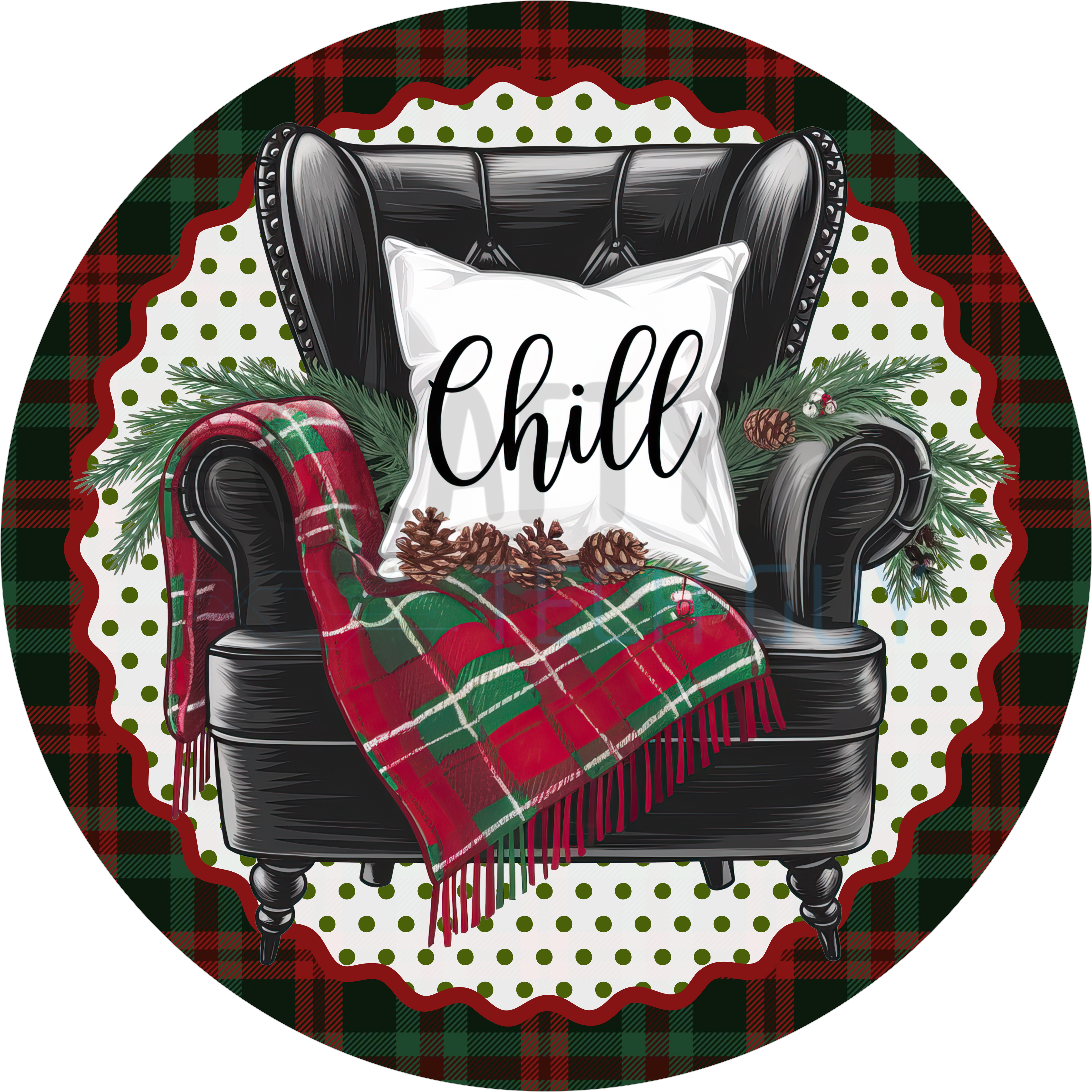 Cozy Holiday Chair with Chill Pillow and Plaid Blanket, Christmas Wreath Sign for Winter Home Decor