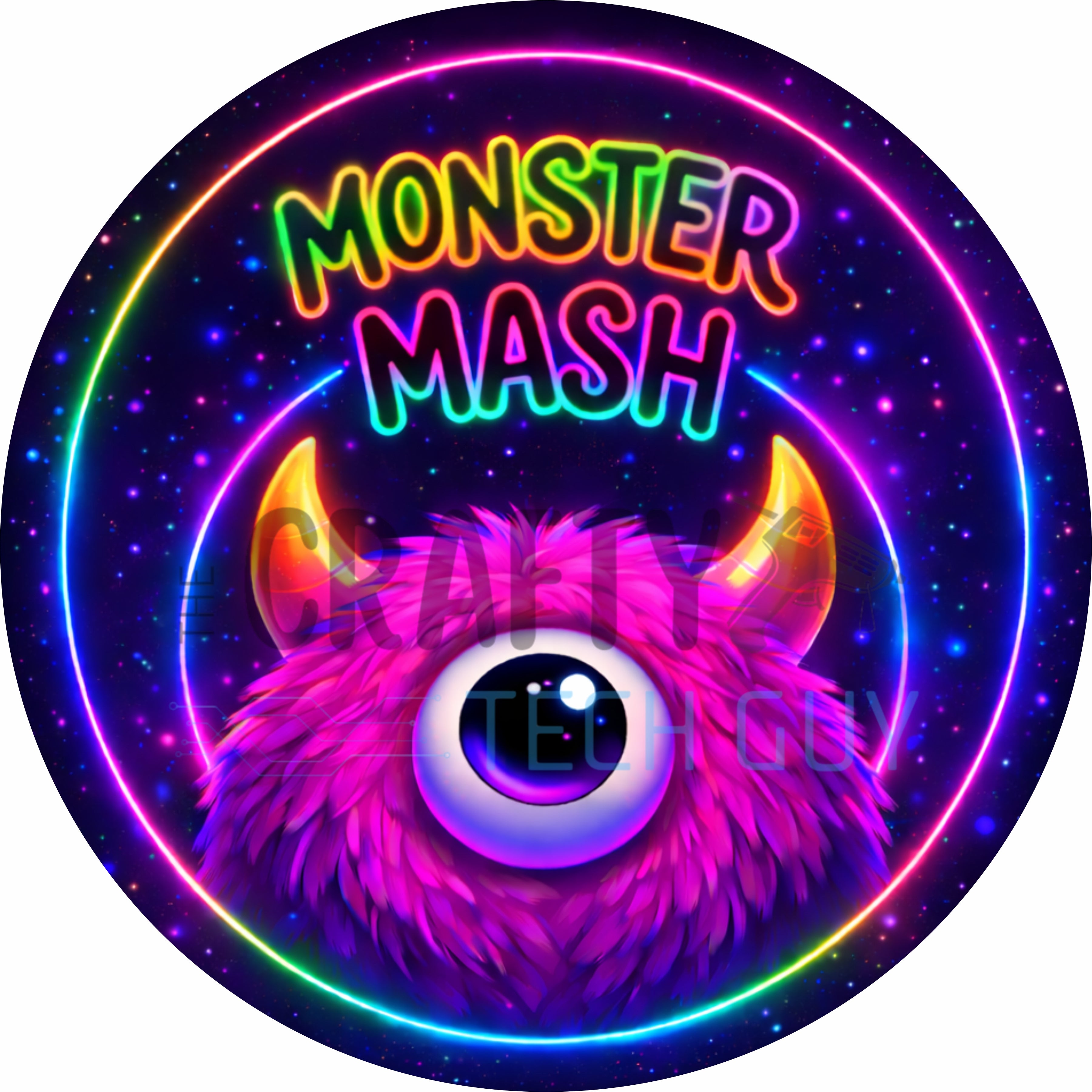 Neon One-Eyed Monster Mash Halloween Round Wreath Sign