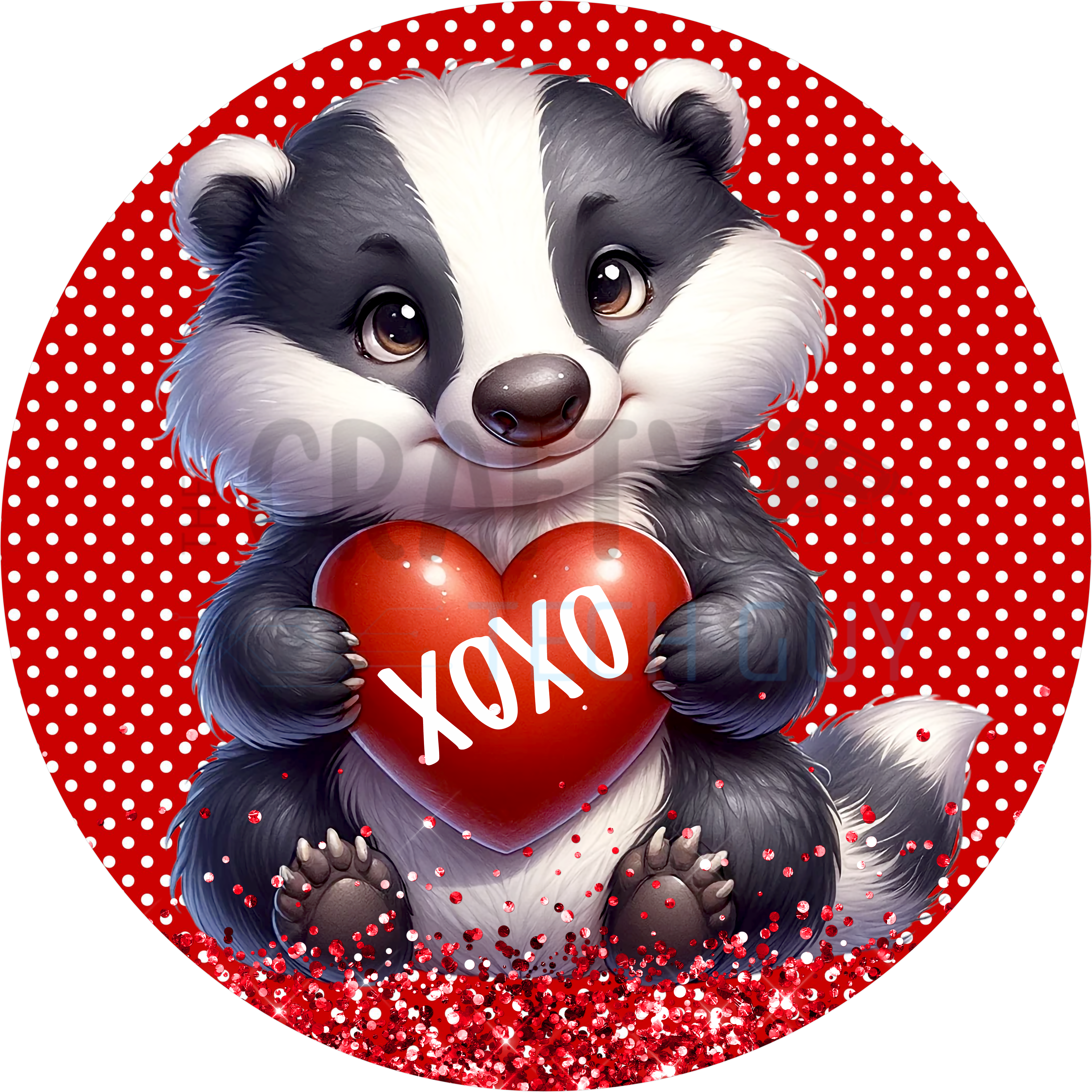 Cute Badger Holding Red Heart XOXO Valentine Design | Adorable Animal Art for Romantic Gifts, Wreaths, and Love-Themed Home Décor