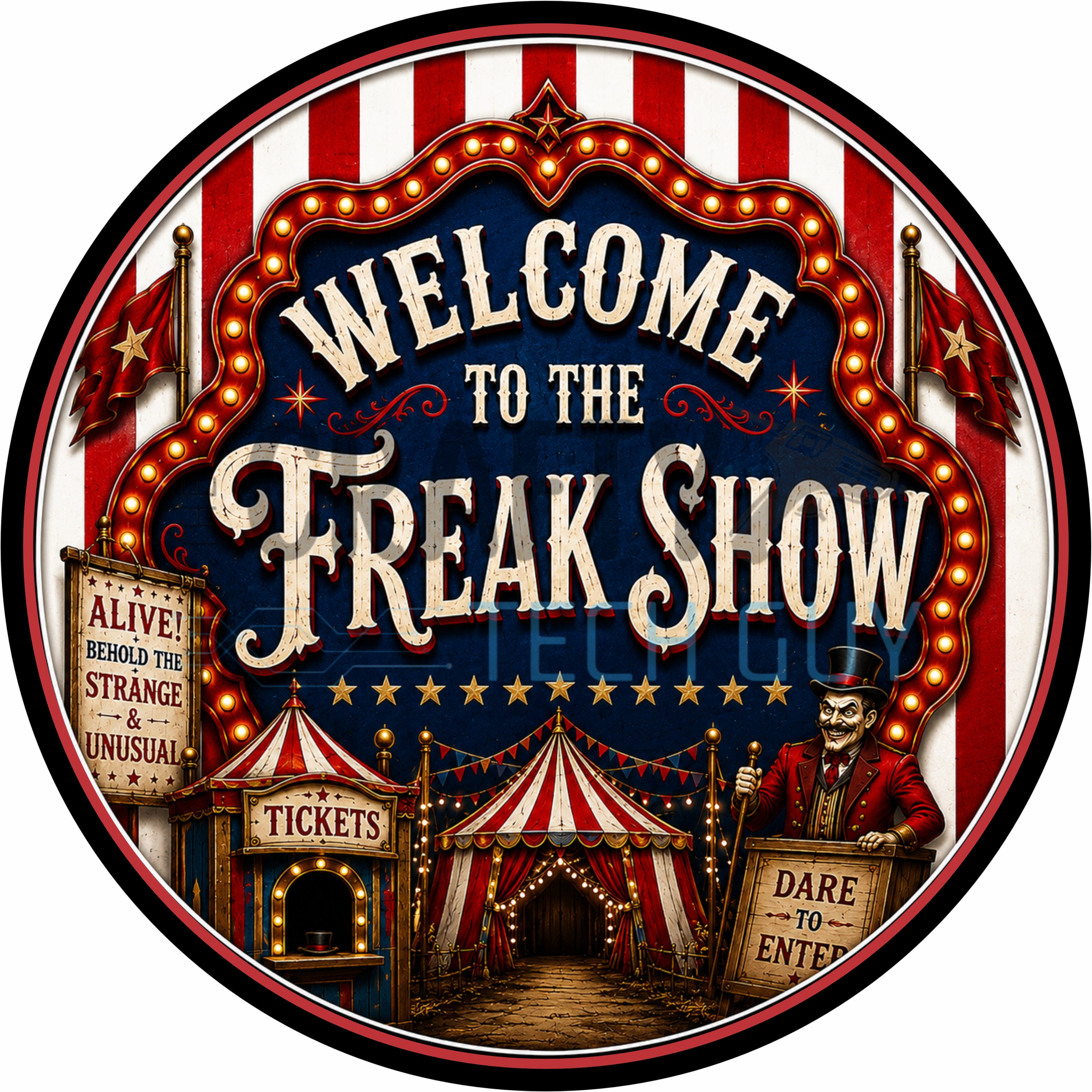 Welcome to the Freak Show Vintage Circus Halloween Round Wreath Sign