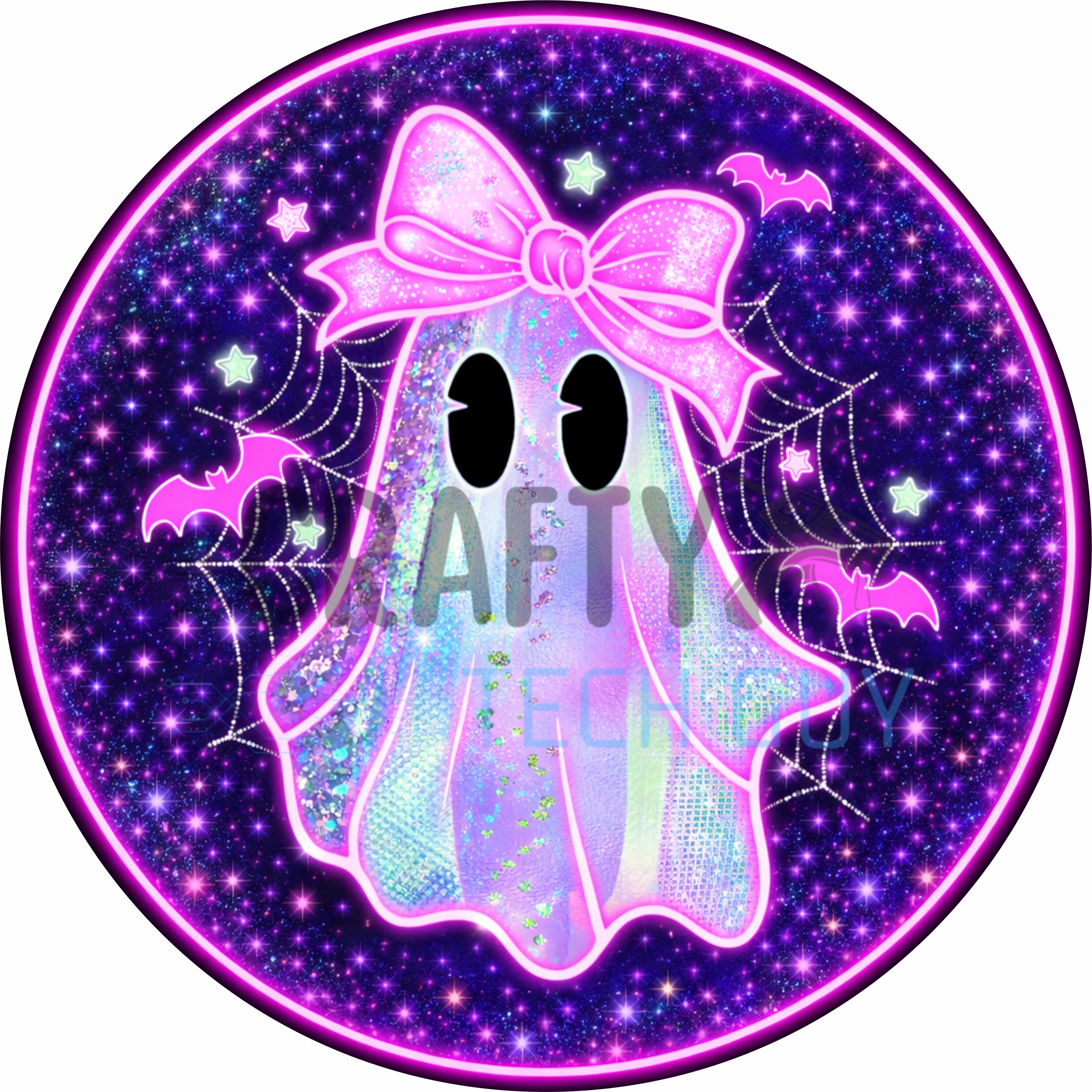 Glitter Ghost Pink Bow Halloween Round Wreath Sign