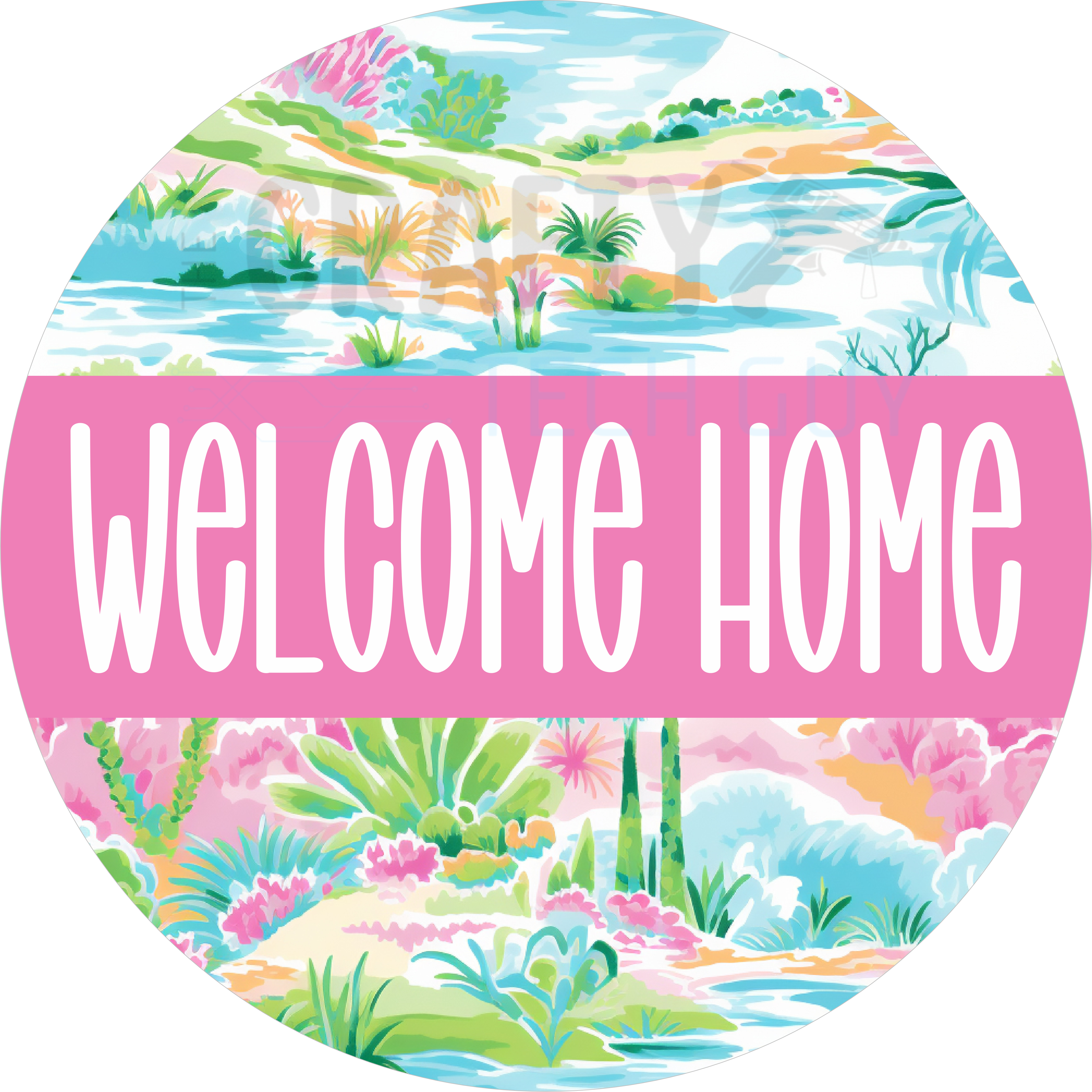 Welcome Home Tropical Landscape Door Sign – Vibrant Coastal Style
