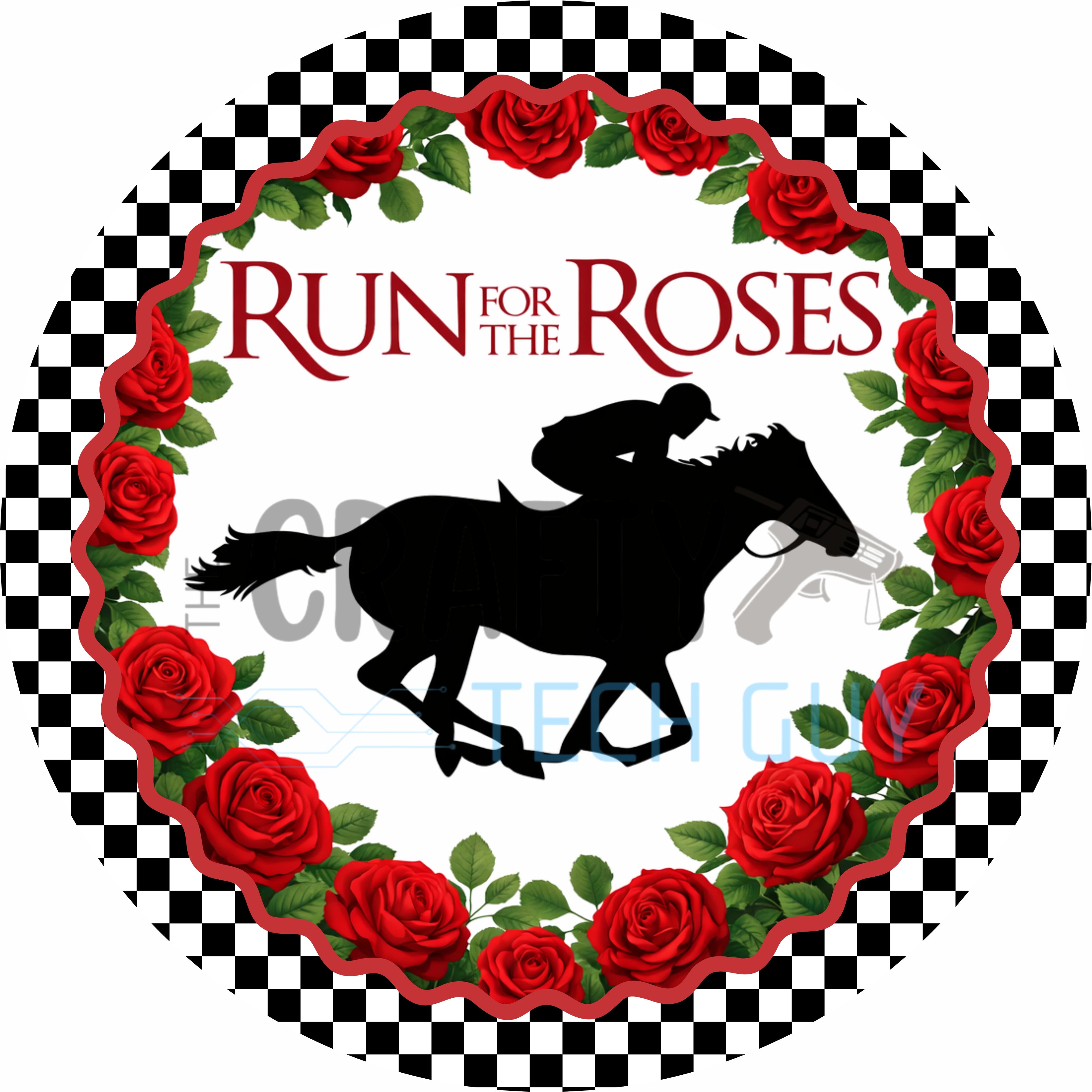 Checkered Roses Derby Round Wreath Sign