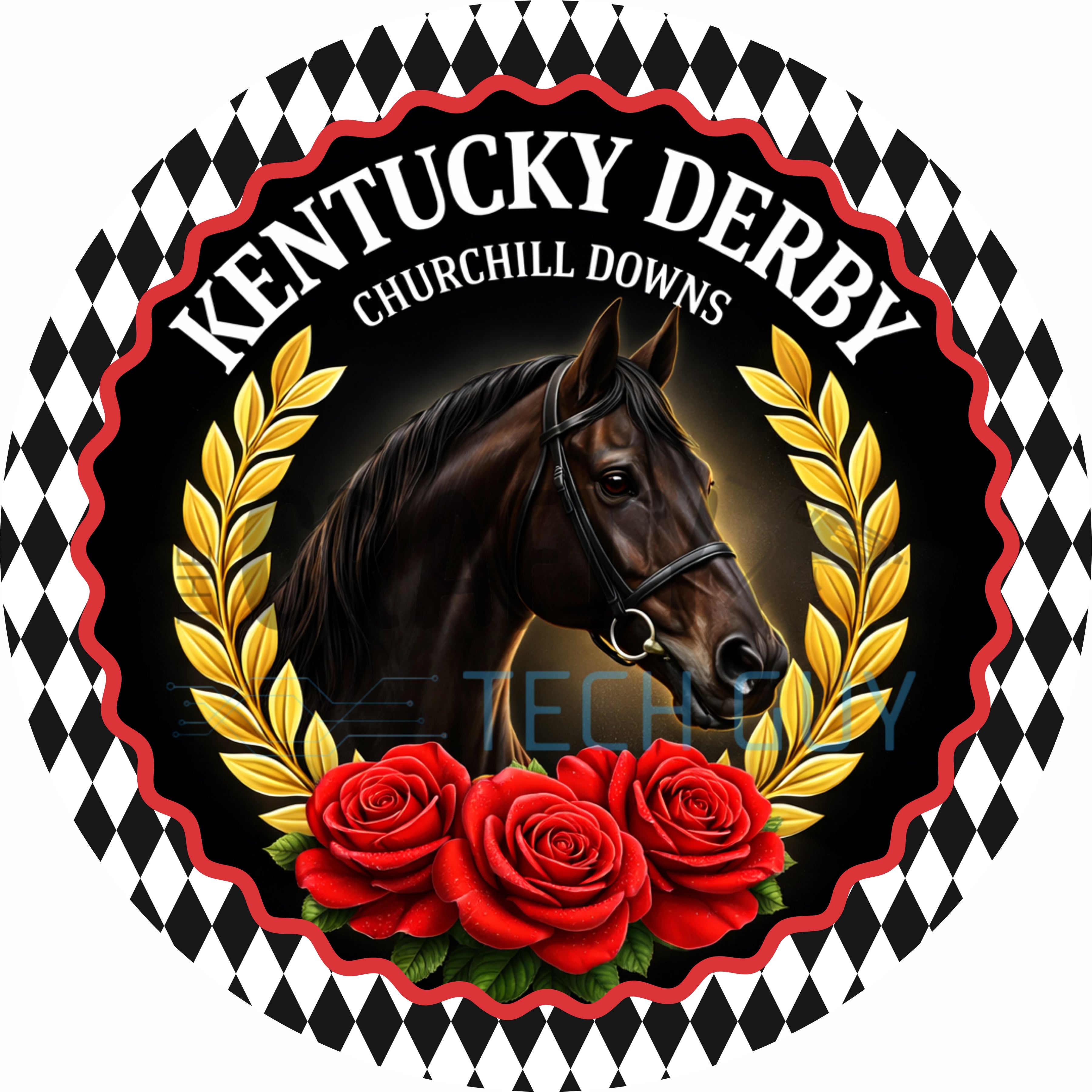 Kentucky Derby Horse Roses Round Wreath Sign