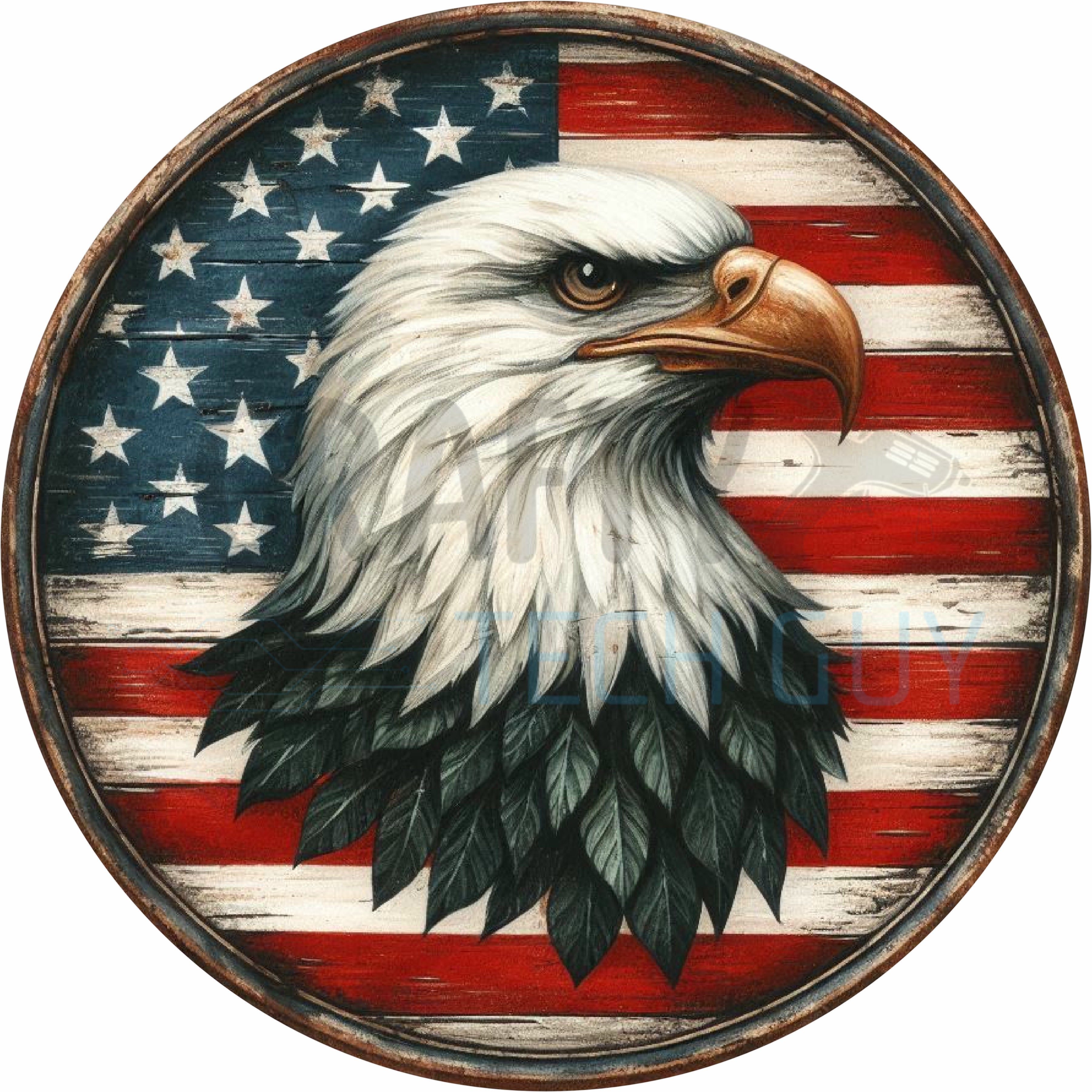 Patriotic Bald Eagle Round Wreath Sign – Rustic Americana American Flag Decor