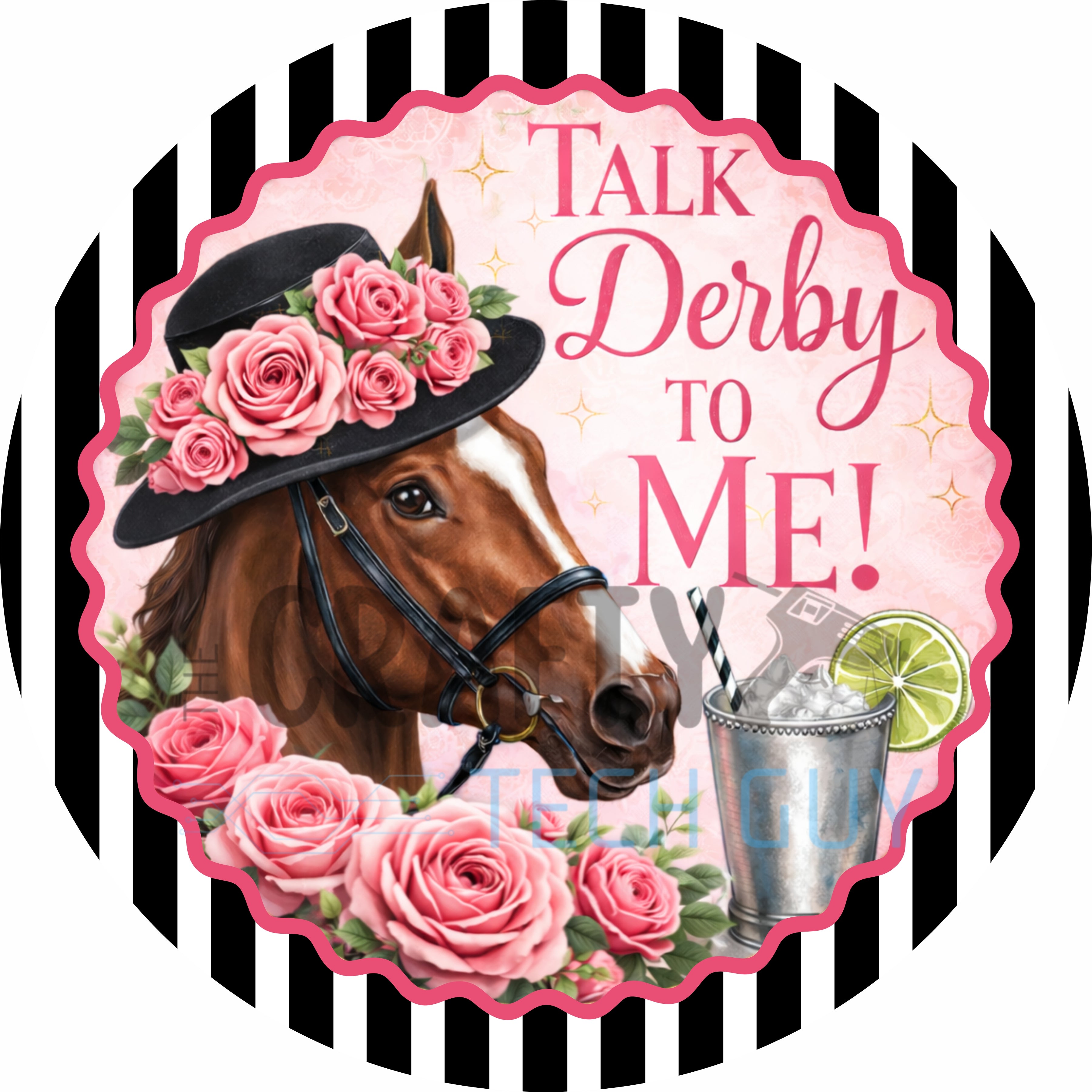 Mint Julep Derby Horse Floral Round Wreath Sign