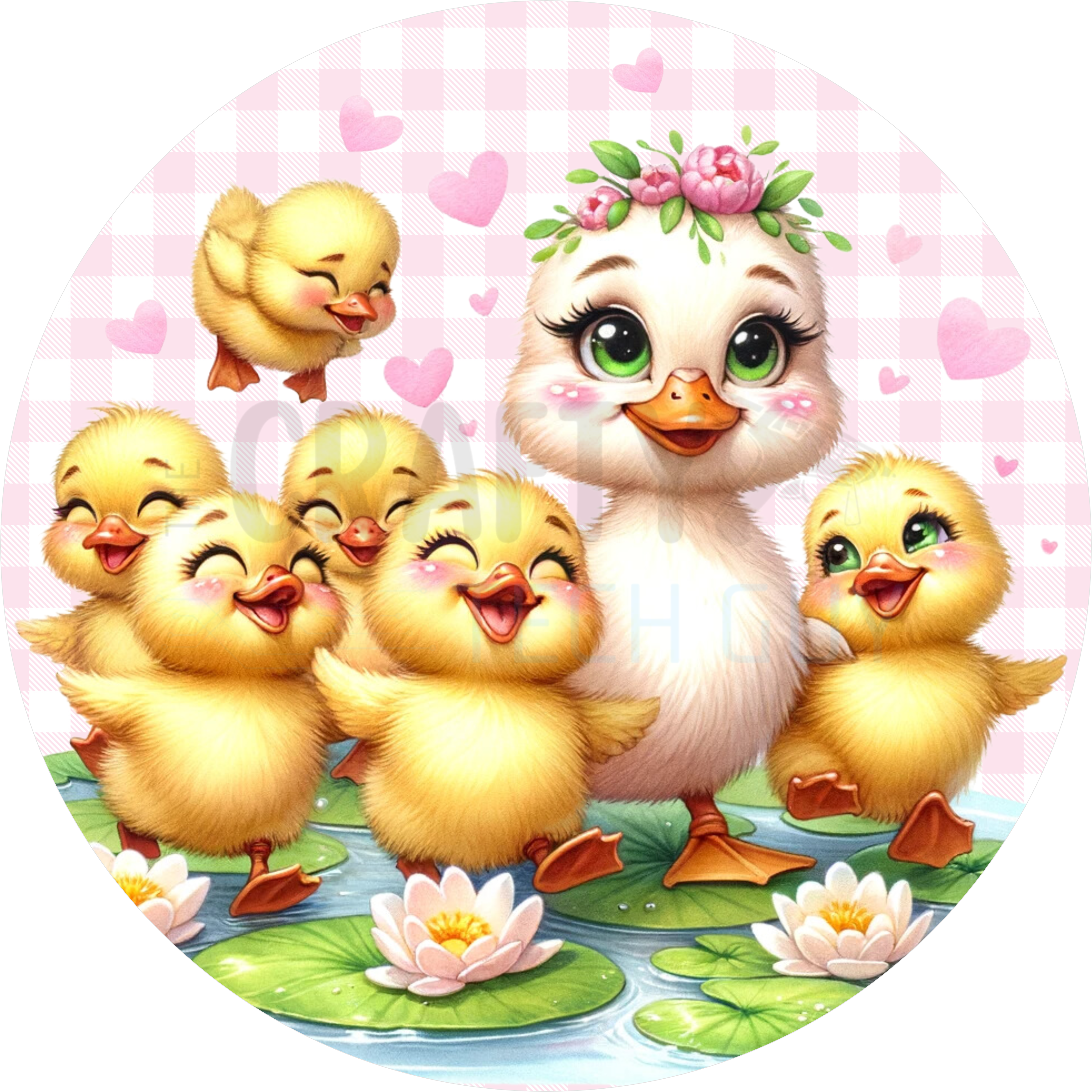 Happy Ducklings Easter Floral Round Sign
