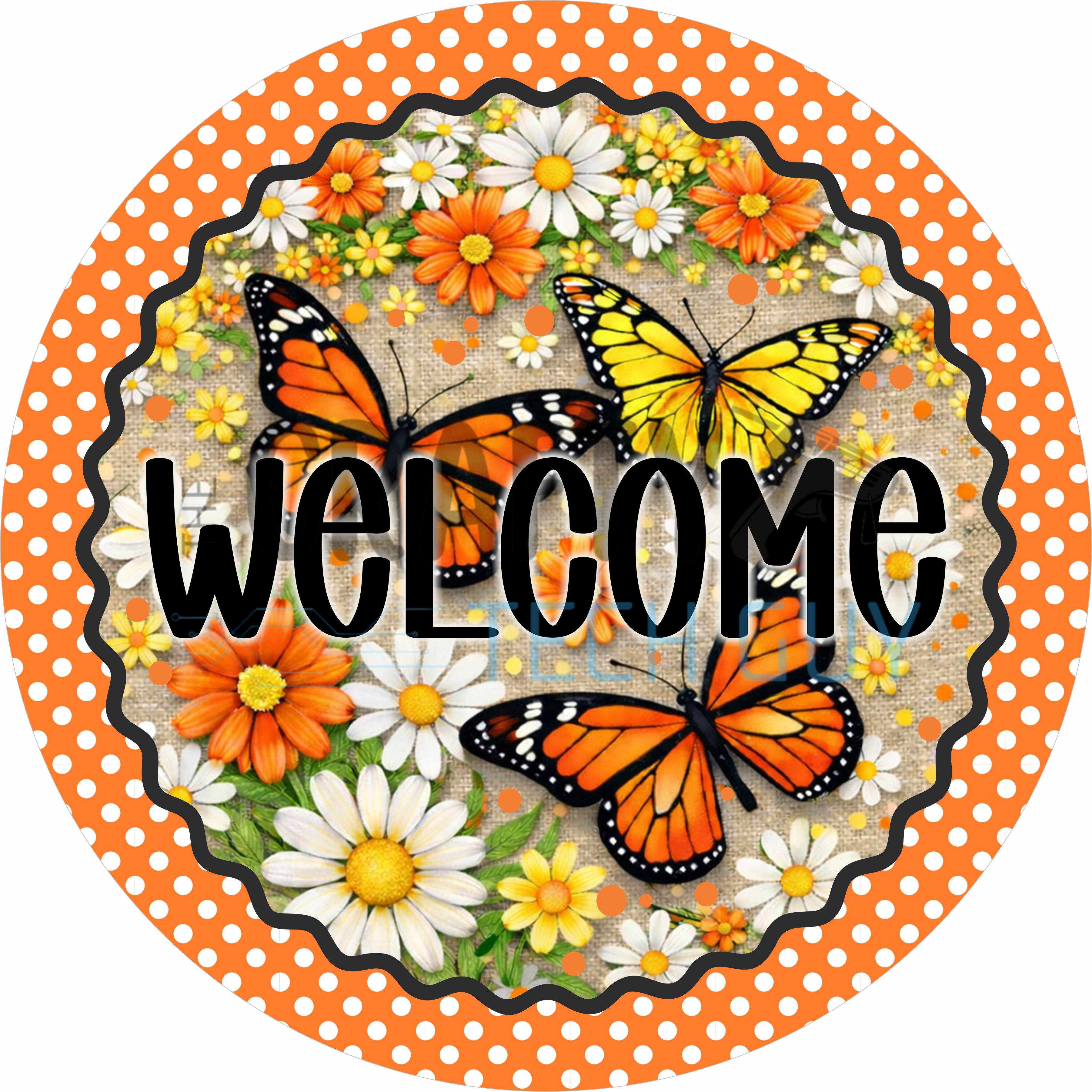 Welcome Butterfly Daisy Spring Round Wreath Sign
