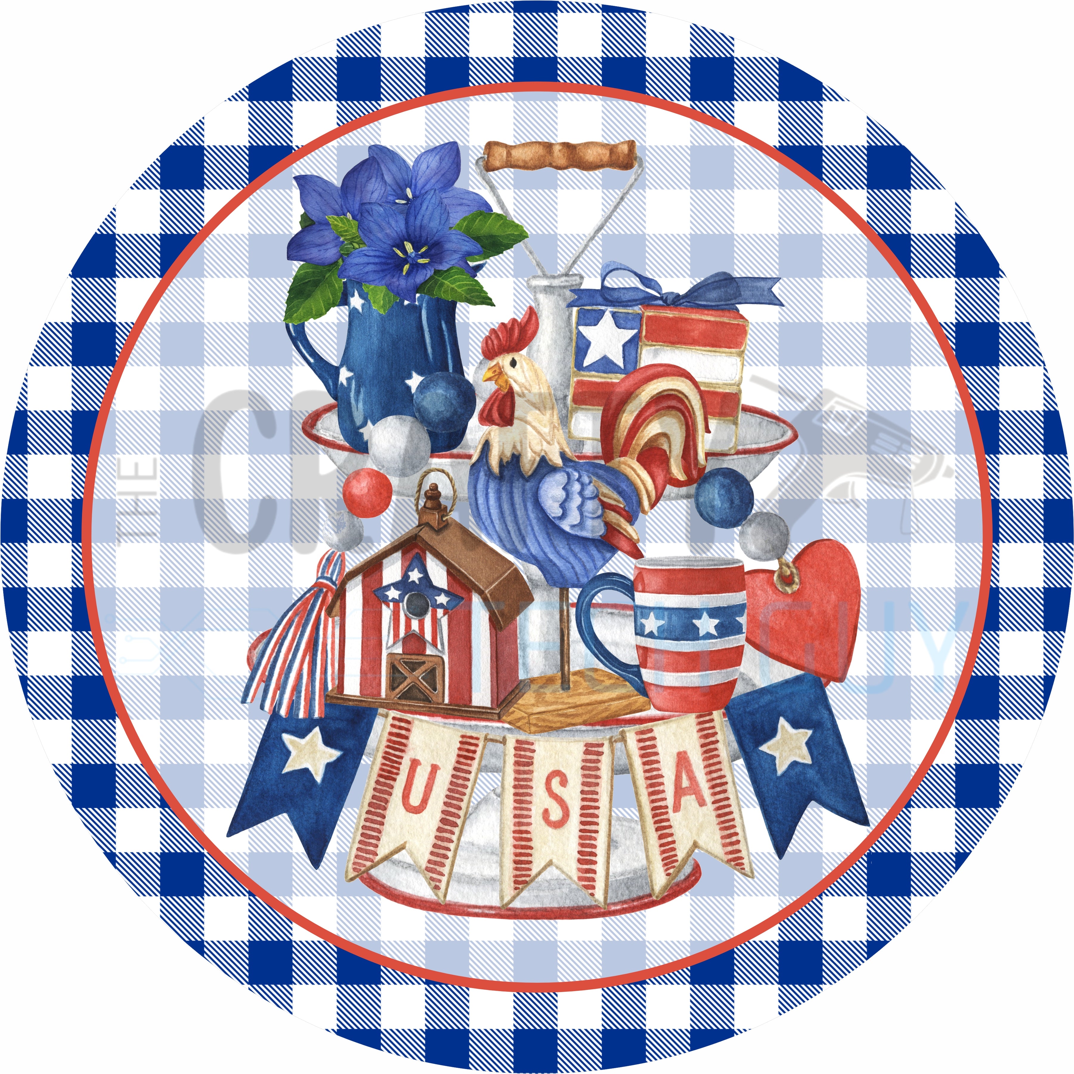 Patriotic Farmhouse Americana USA Round Sign