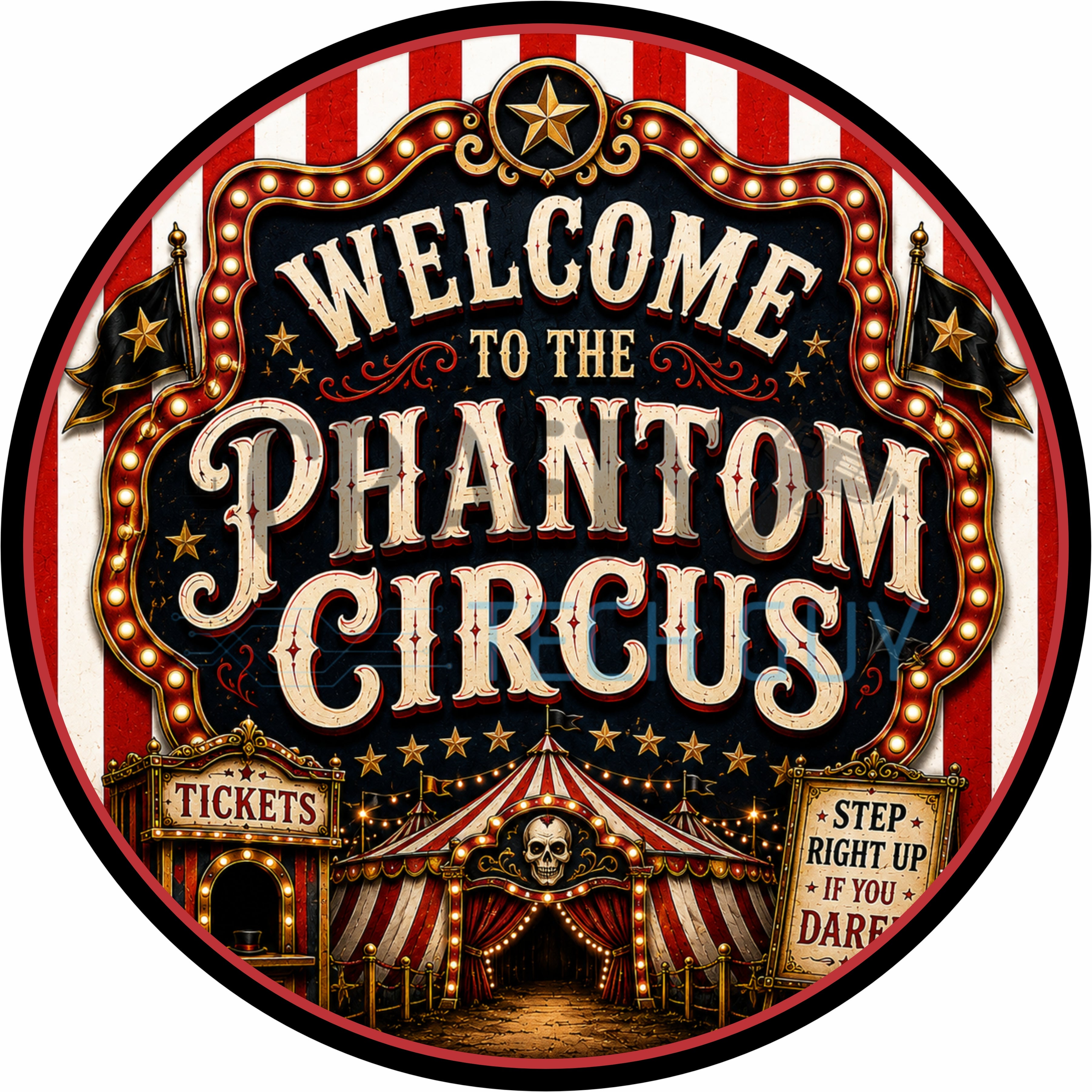 Welcome to the Phantom Circus Vintage Halloween Round Wreath Sign