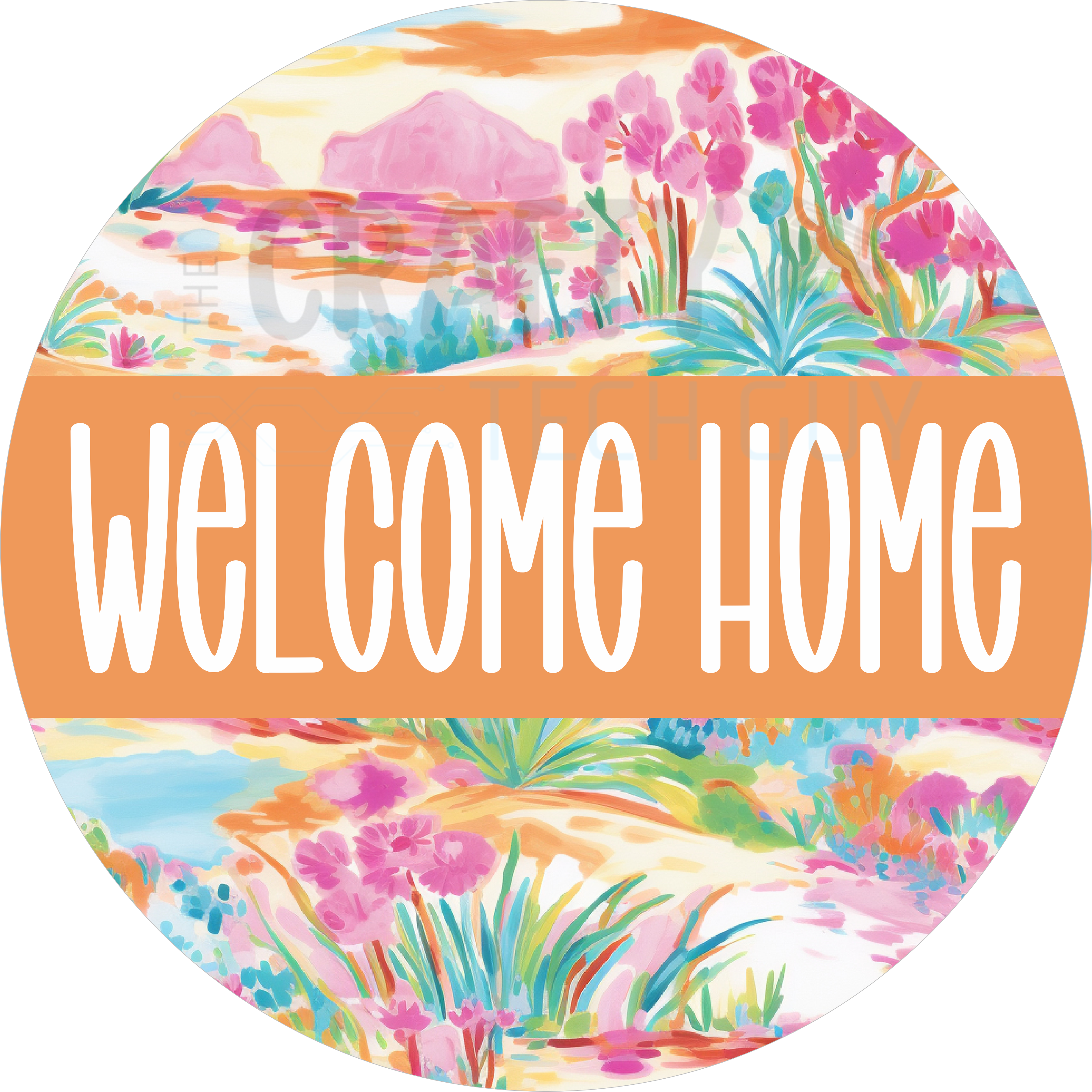 Southwestern Desert Landscape Welcome Home Sign – Colorful Pastel Round