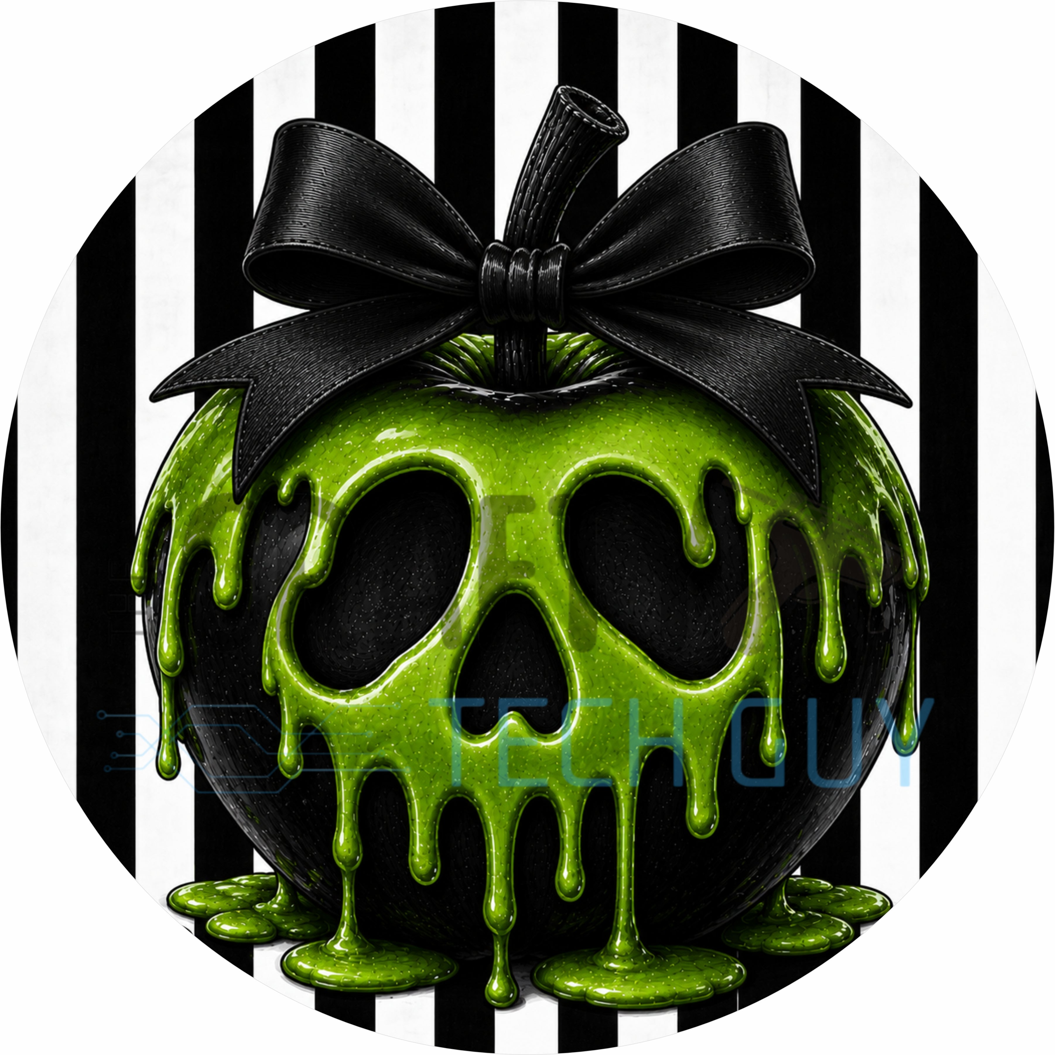 Black & White Stripe Poison Apple Halloween Round Wreath Sign