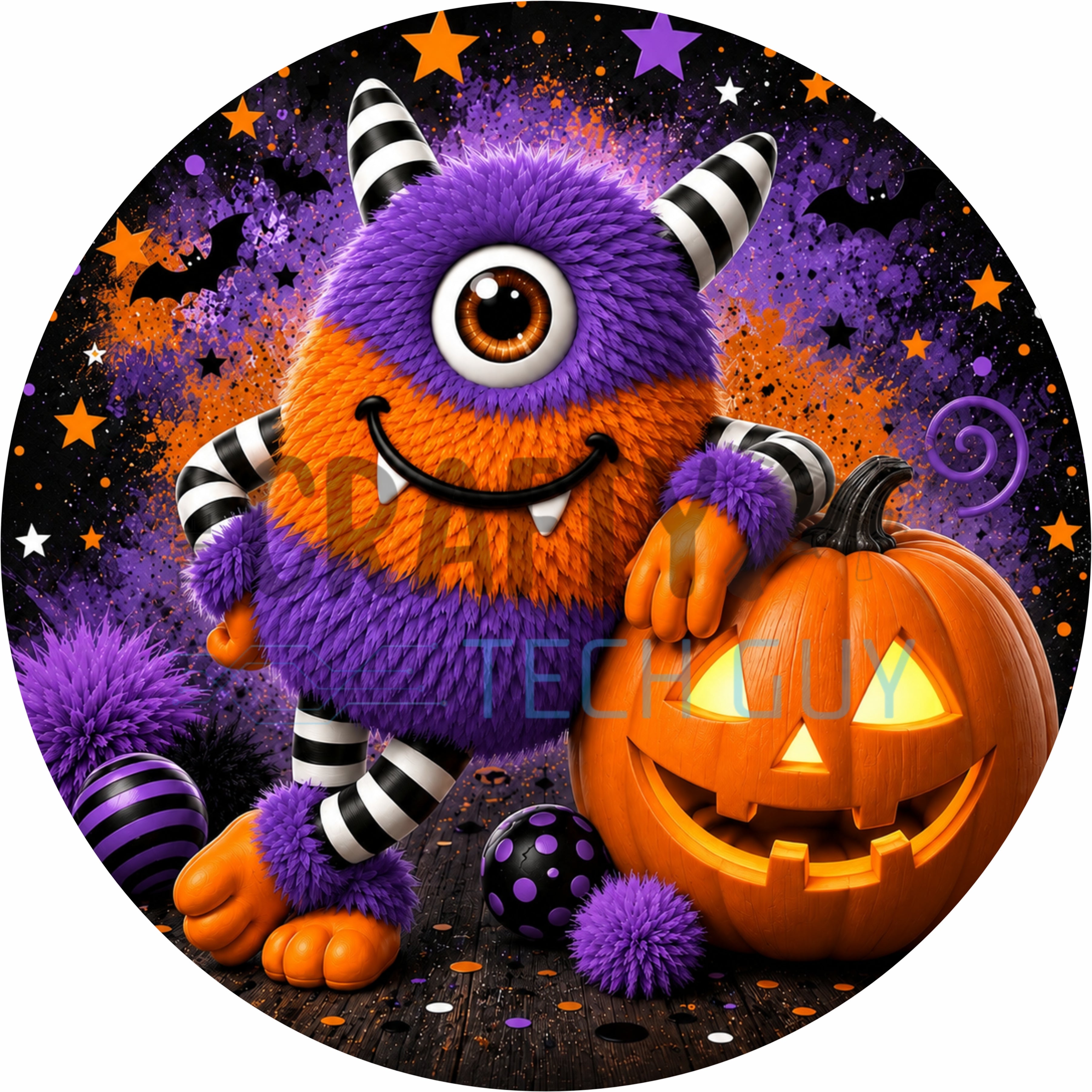 Purple and Orange Halloween Monster with Jack-O'-Lantern Round Wreath Sign
