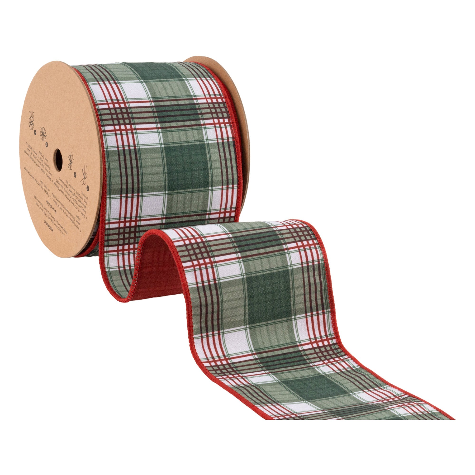 Solid Red Reversible Backing on Christmas Plaid Wired Dupioni Wreath Ribbon