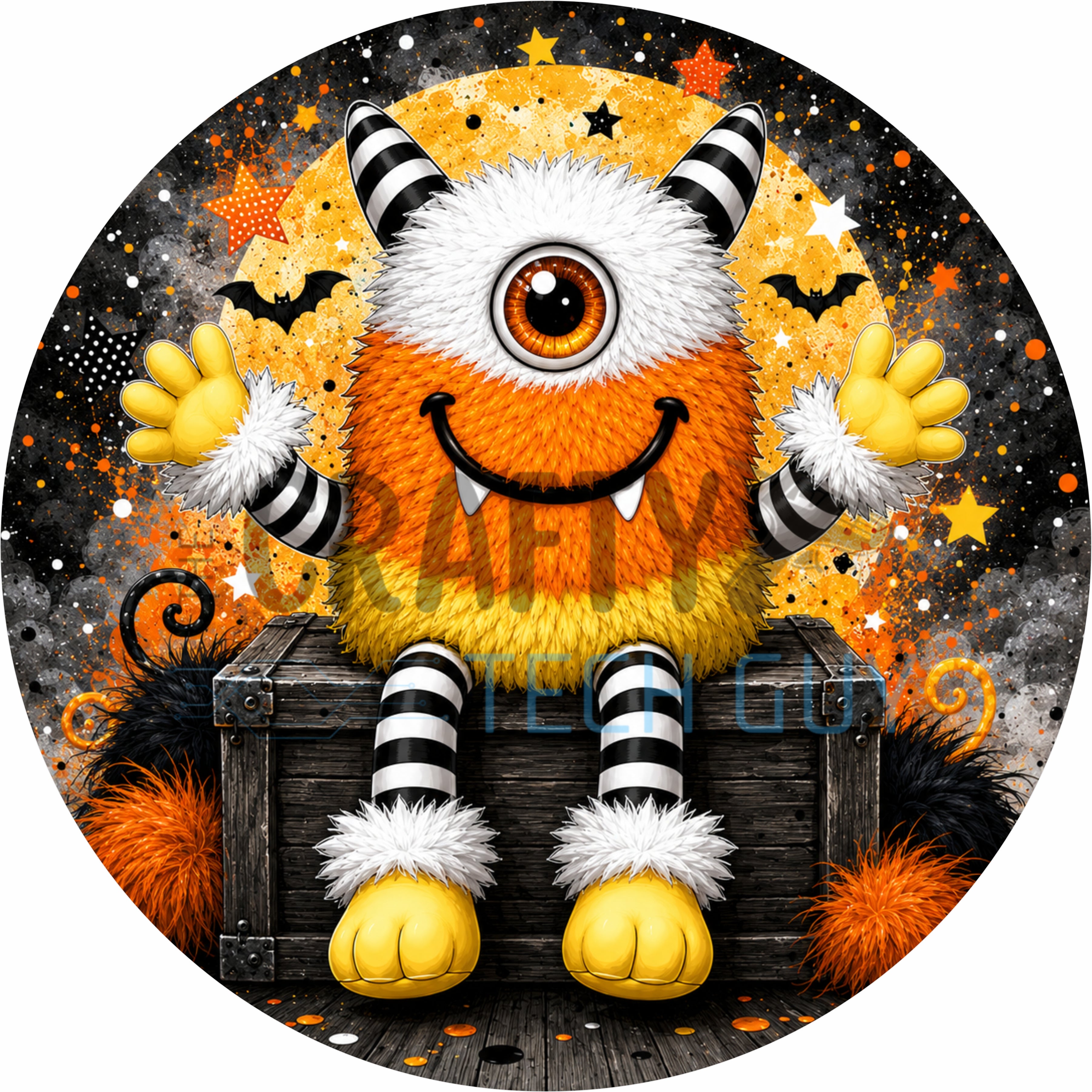 Candy Corn Inspired Halloween Monster Character Round Wreath Sign