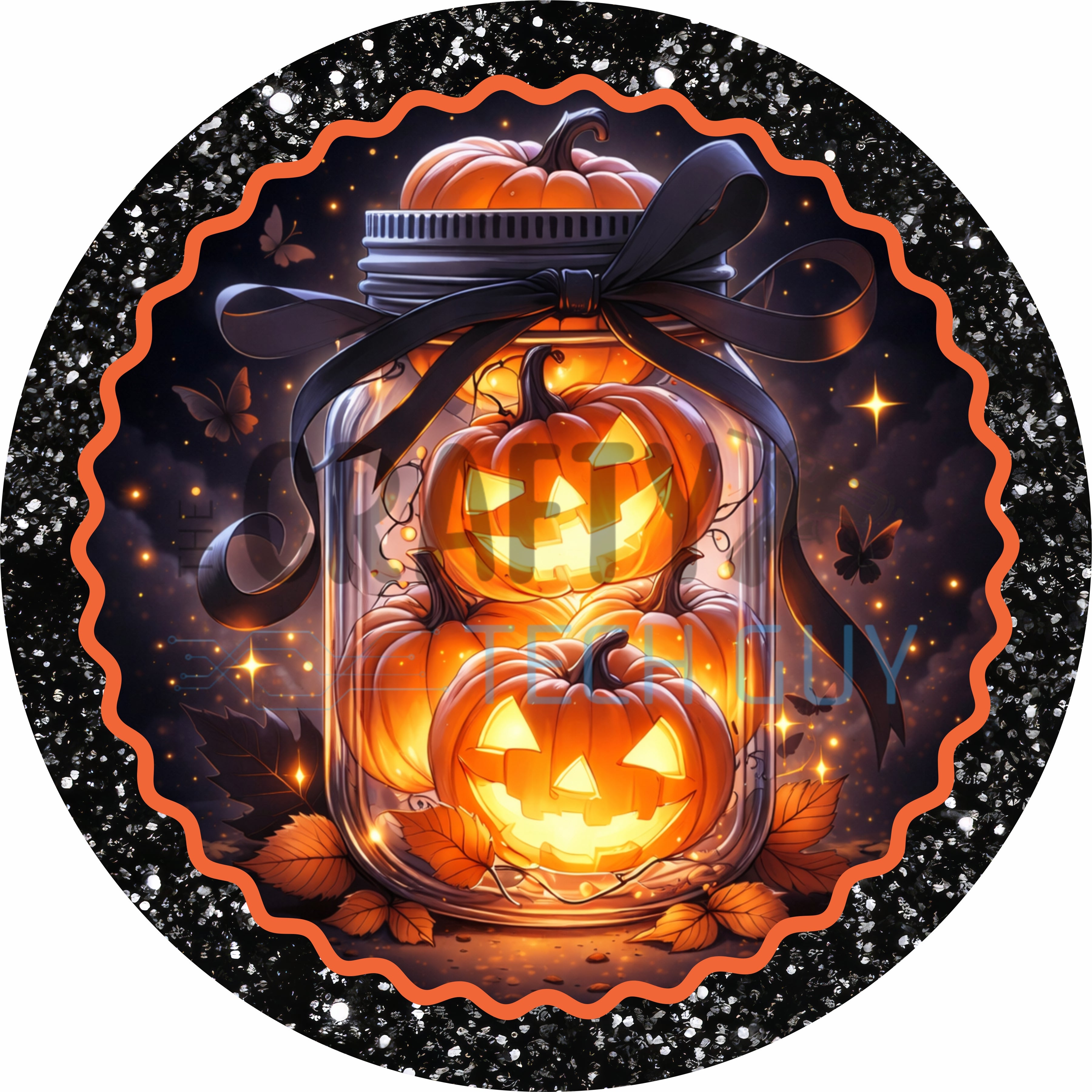 Glowing Pumpkin Jar Halloween Round Wreath Sign