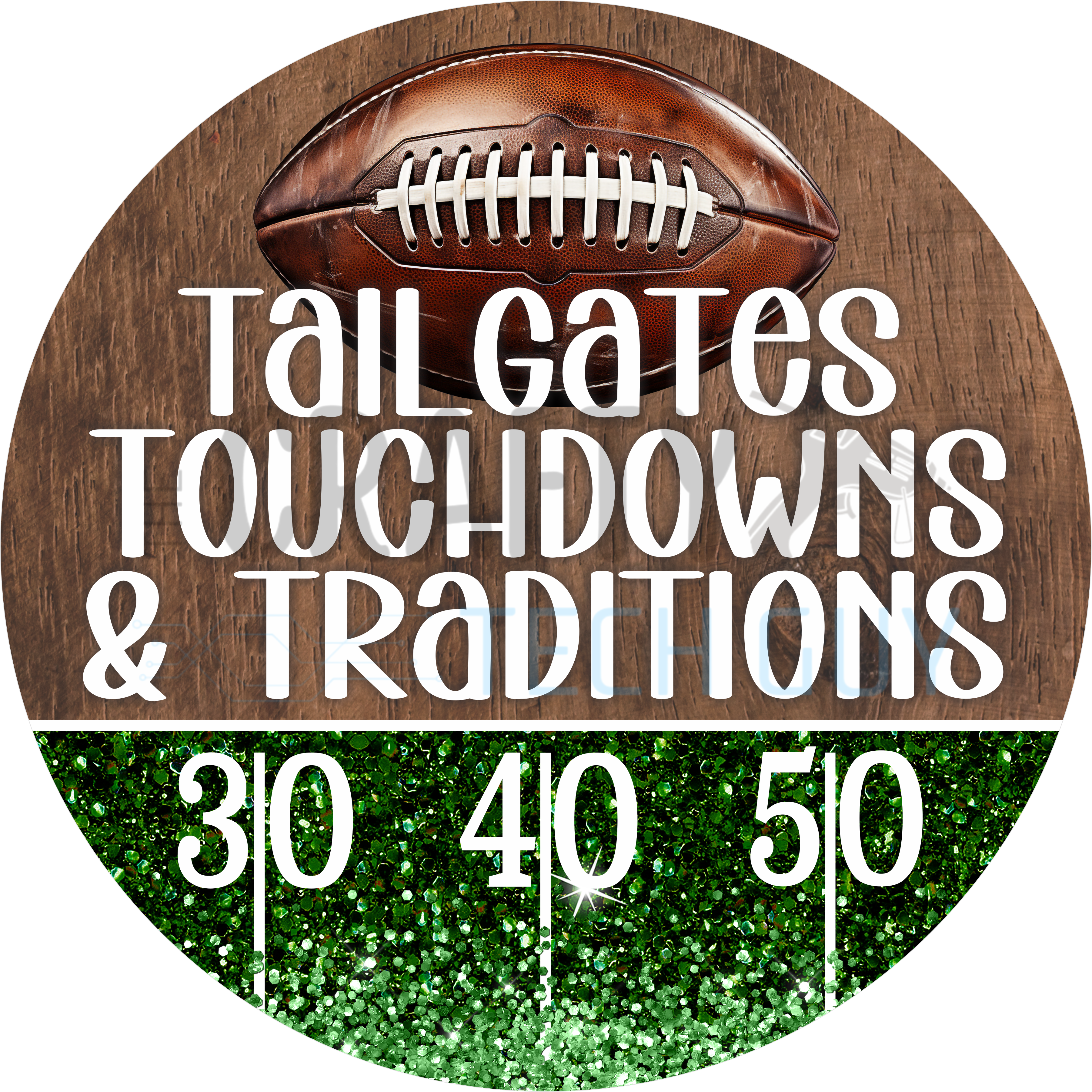 Tailgates Touchdowns & Traditions Football Round Wreath Sign – Green Glitter Field Door Décor