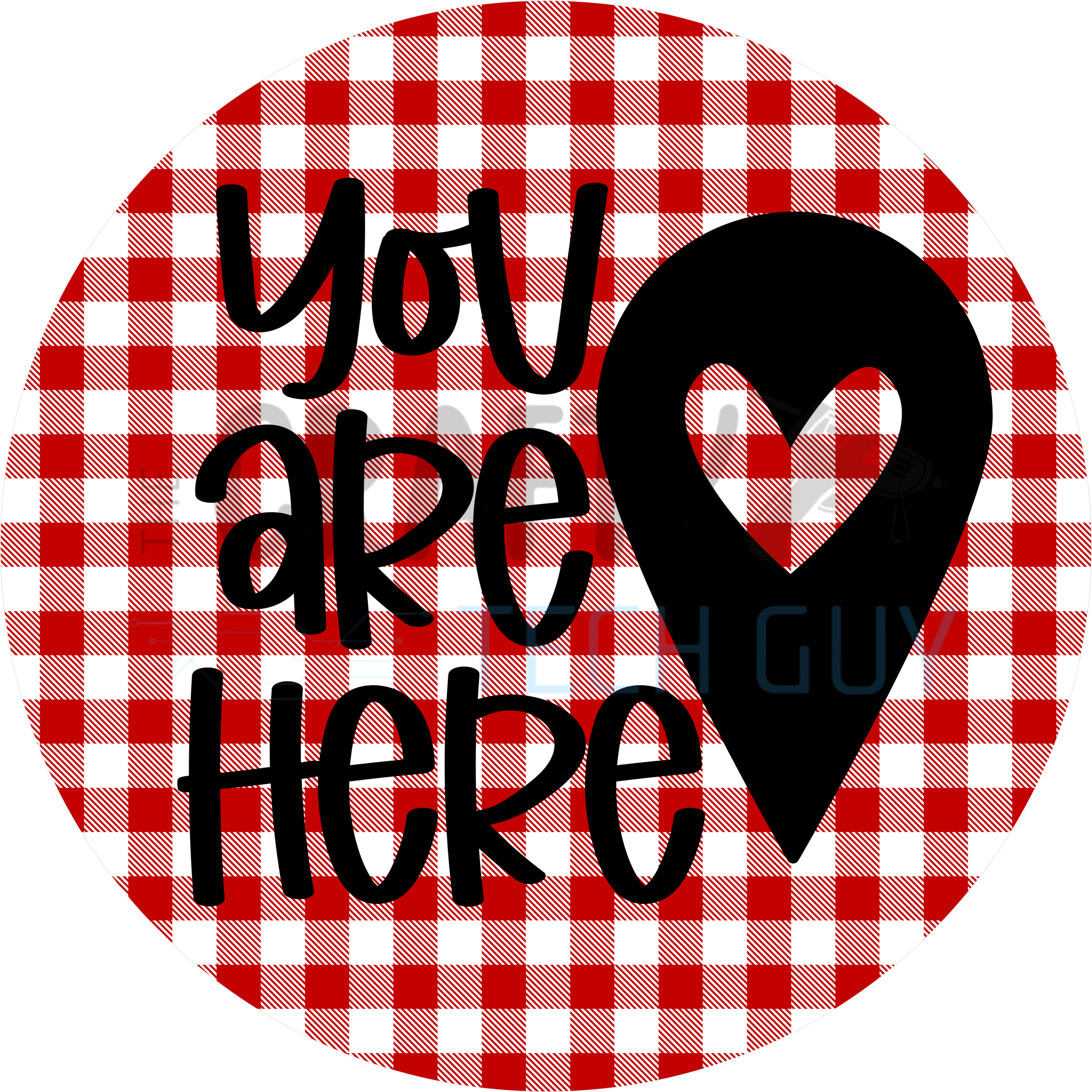 You Are Here Round Wreath Sign – Red Buffalo Plaid Heart Location Marker Door Décor