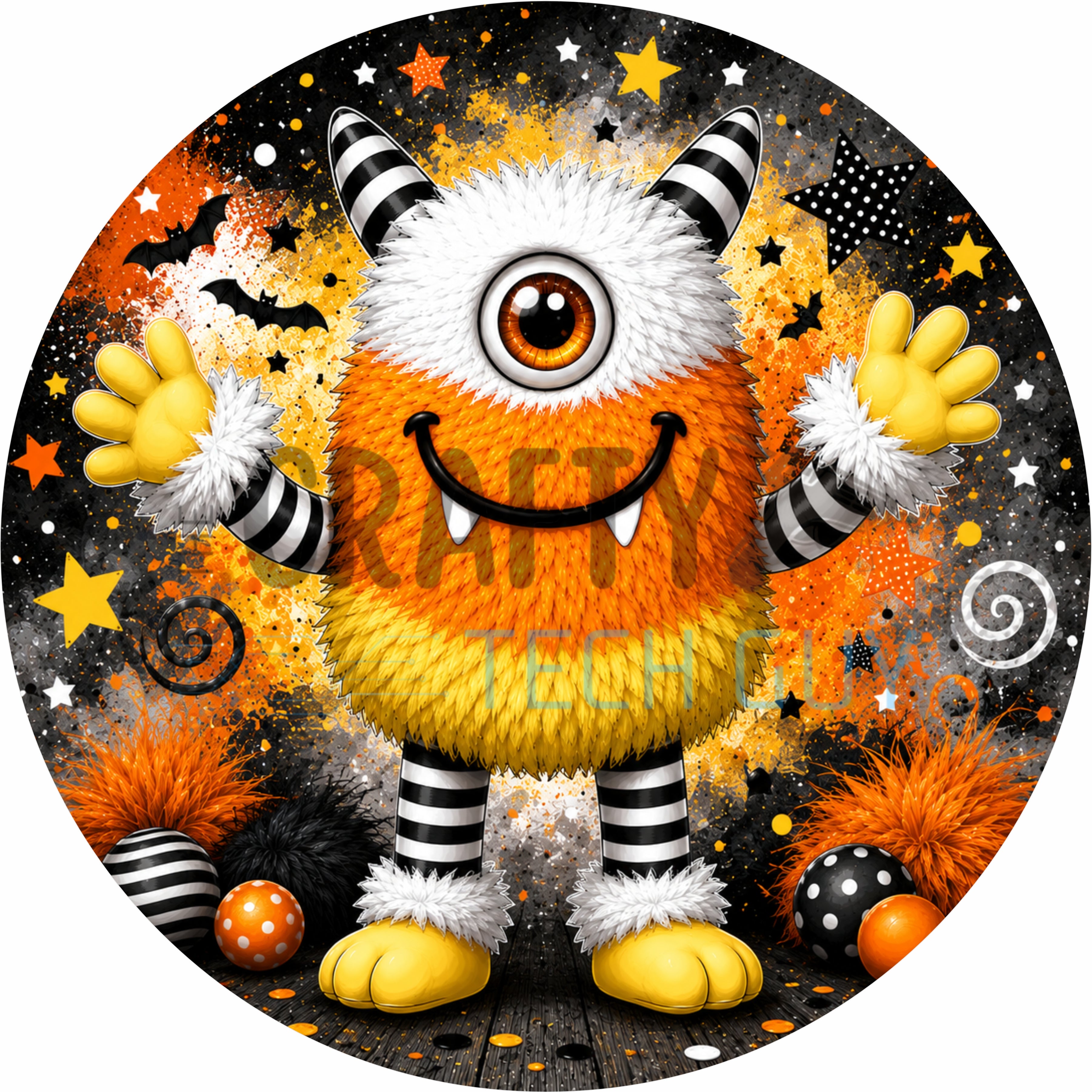 Candy Corn Monster Halloween Character Round Wreath Sign