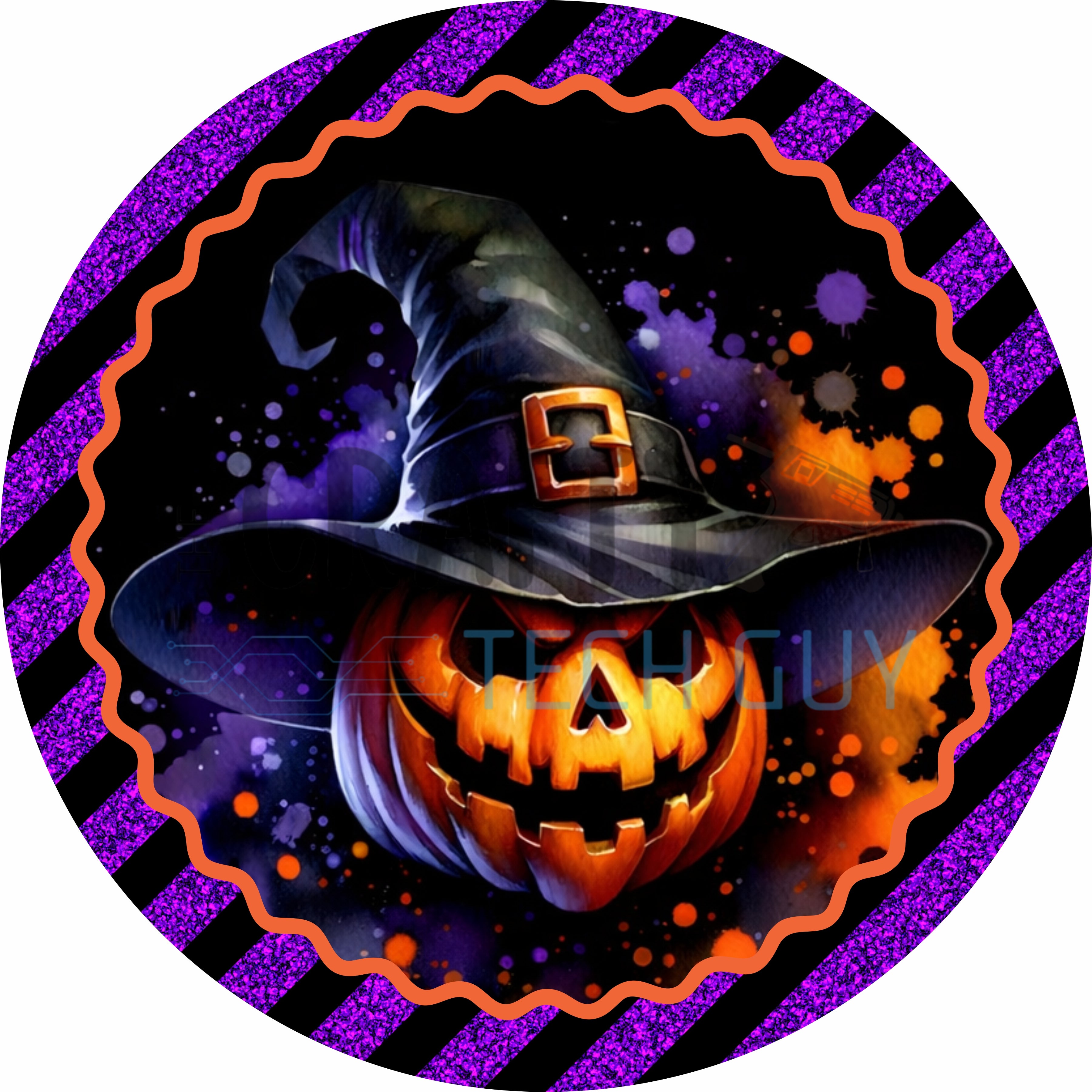 Grunge Style Halloween Pumpkin Round Wreath Sign