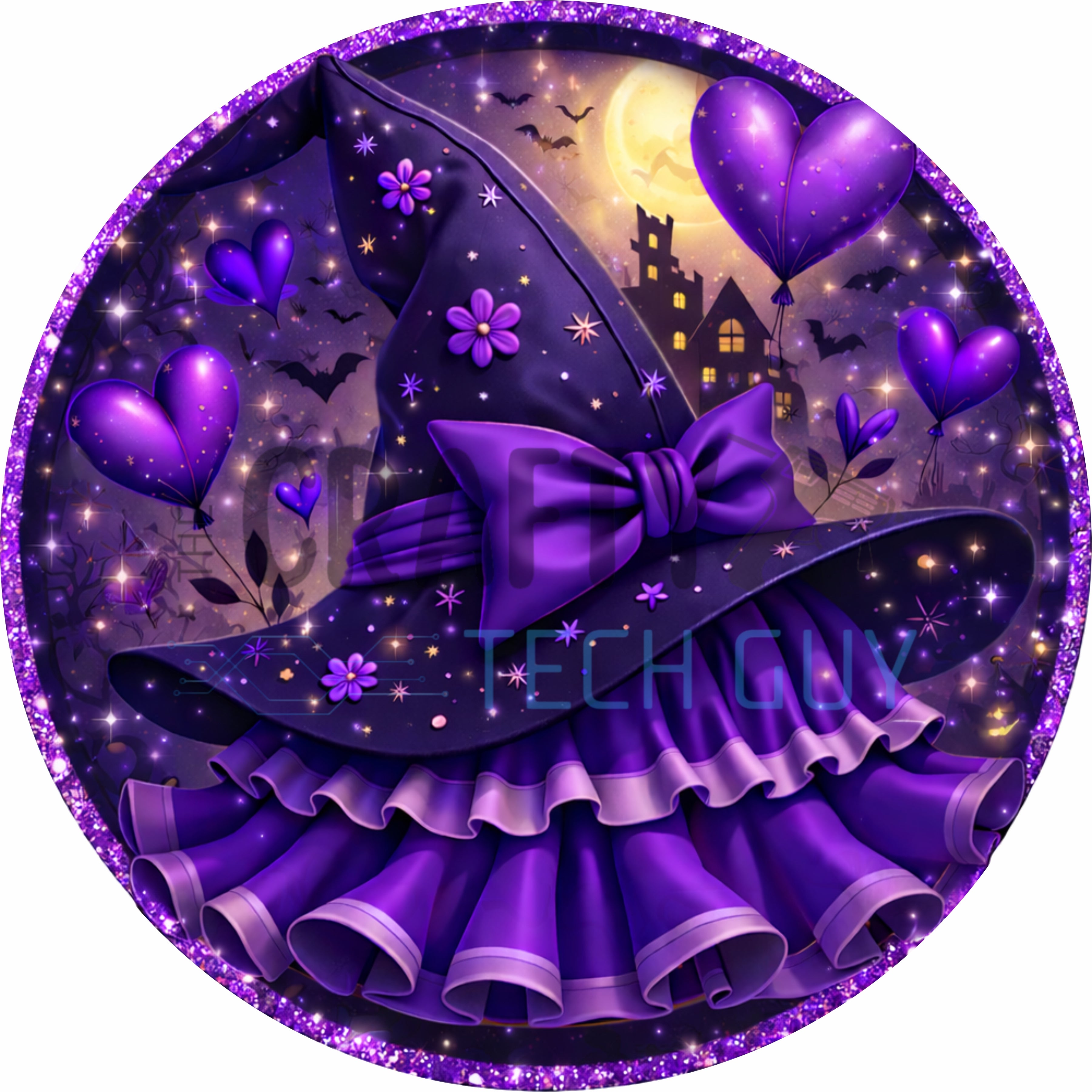 Whimsical Witch Hat Halloween Round Wreath Sign
