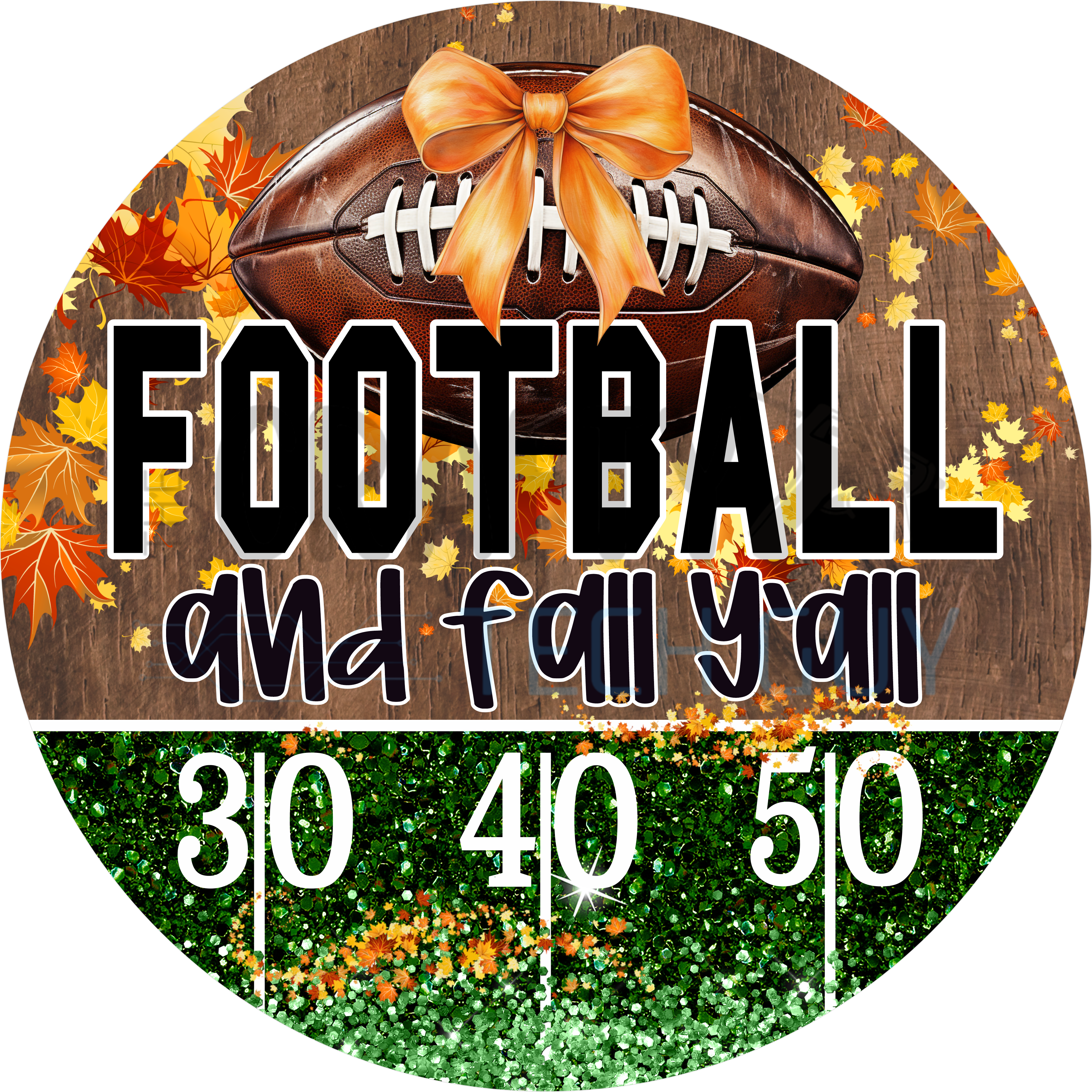 Football and Fall Y’all Round Wreath Sign – Glitter Field Yard Line Door Decor – Fall Leaves Bow Sign