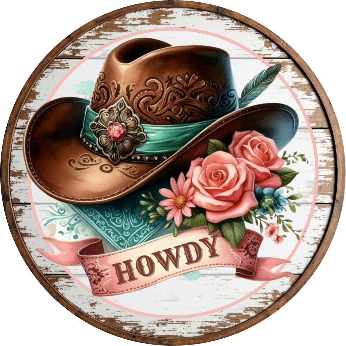Howdy Western Cowboy Hat Metal Sign, Rustic Floral Country  display picture 2