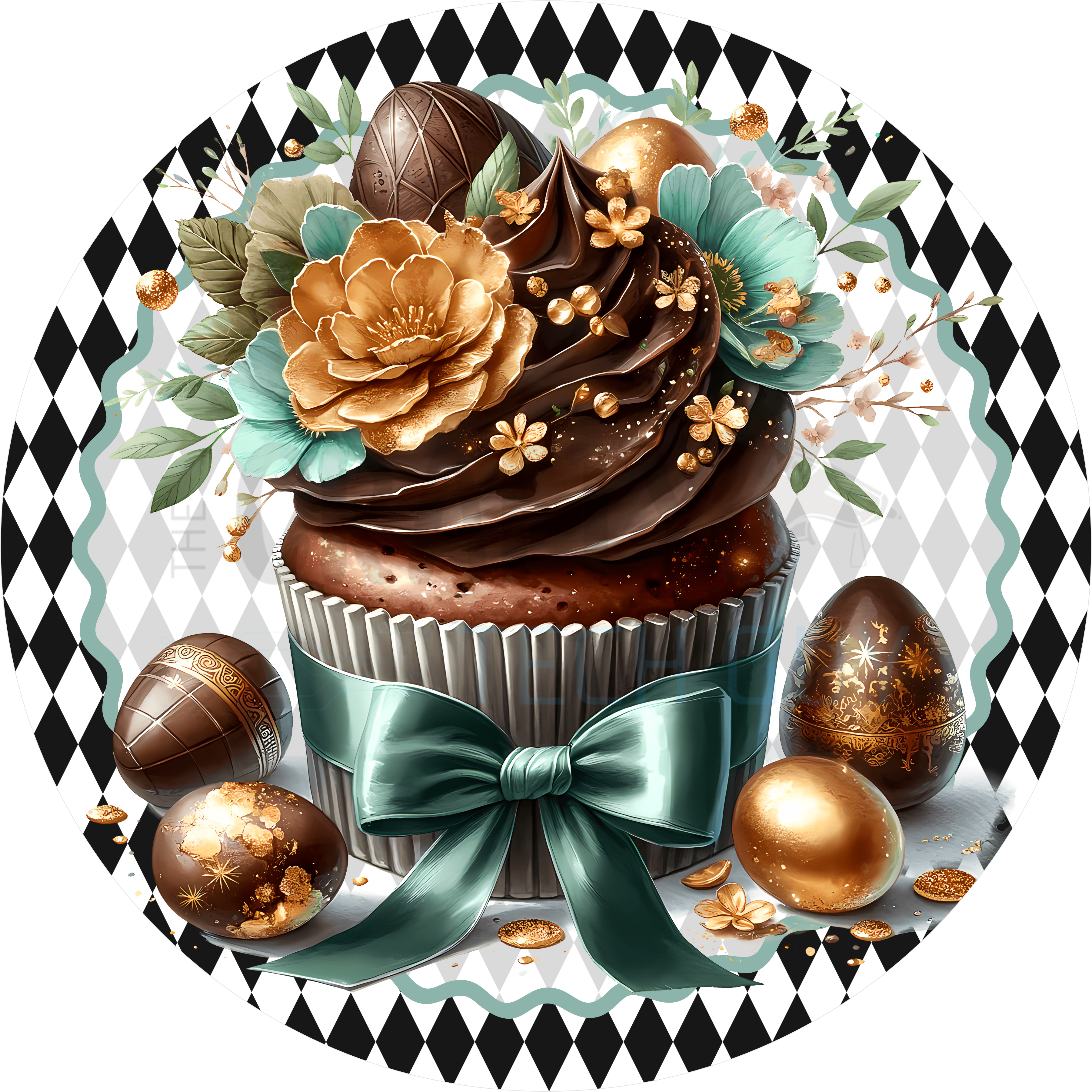 Elegant Cupcake Easter Sign – Gold Eggs & Floral Sign