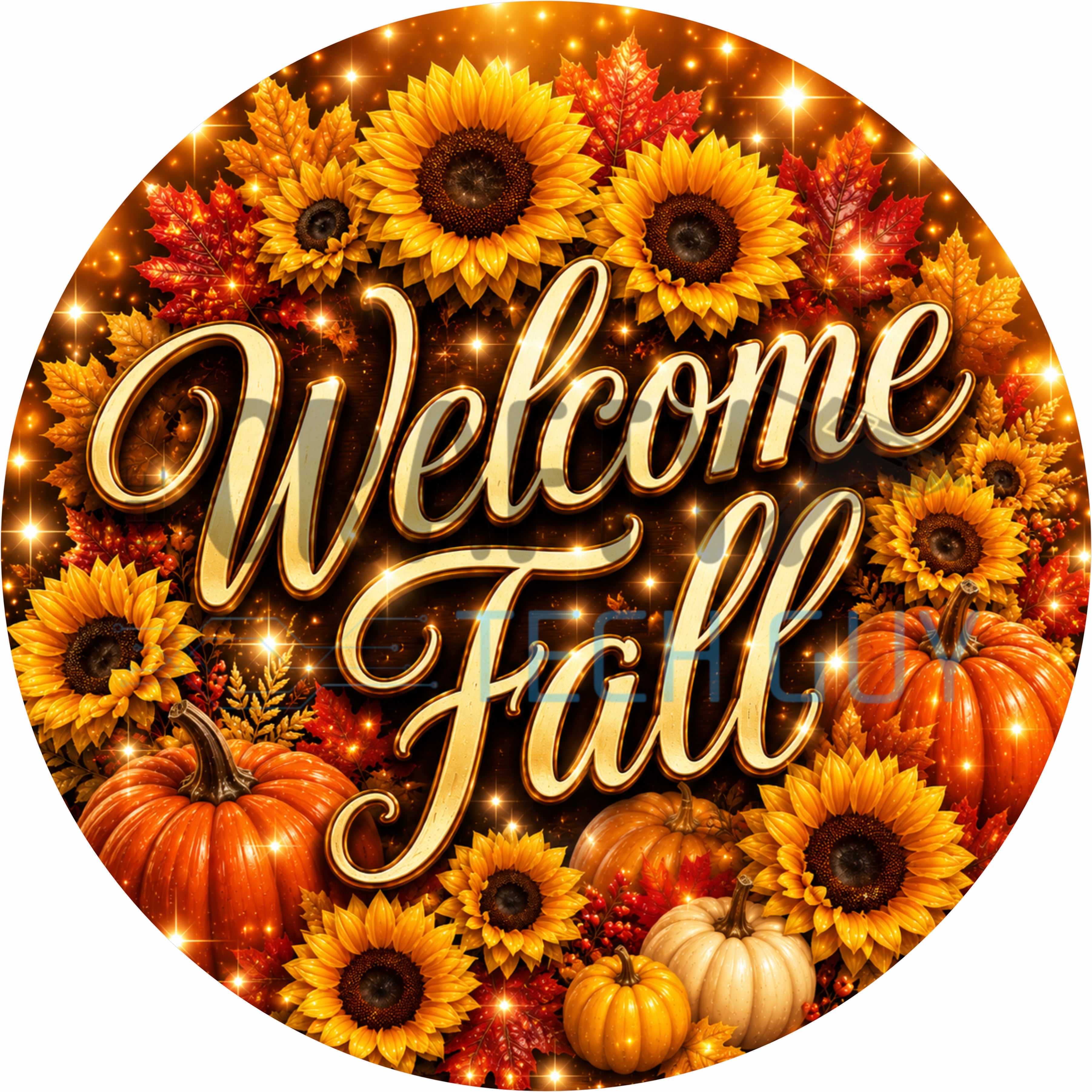 Welcome Fall Sunflower Pumpkin Round Wreath Sign